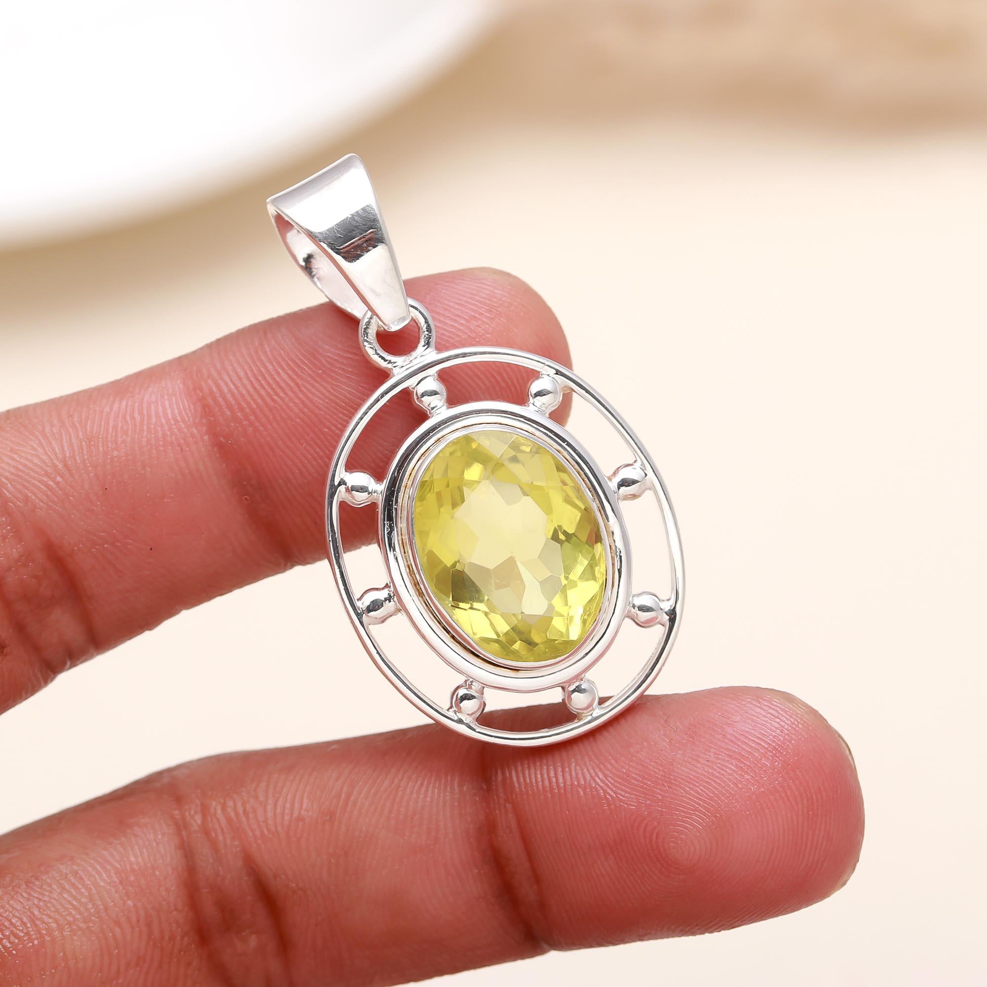Lemon Quartz Gemstone Sterling Silver Pendant