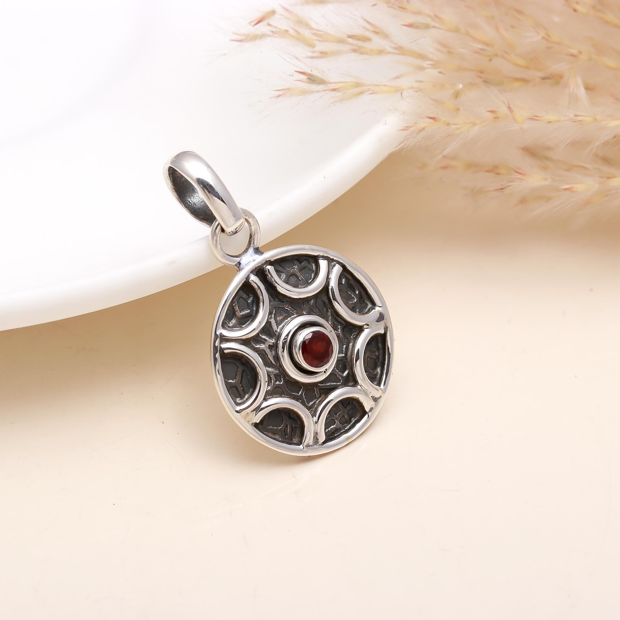 Vintage Garnet Sterling Silver Pendant