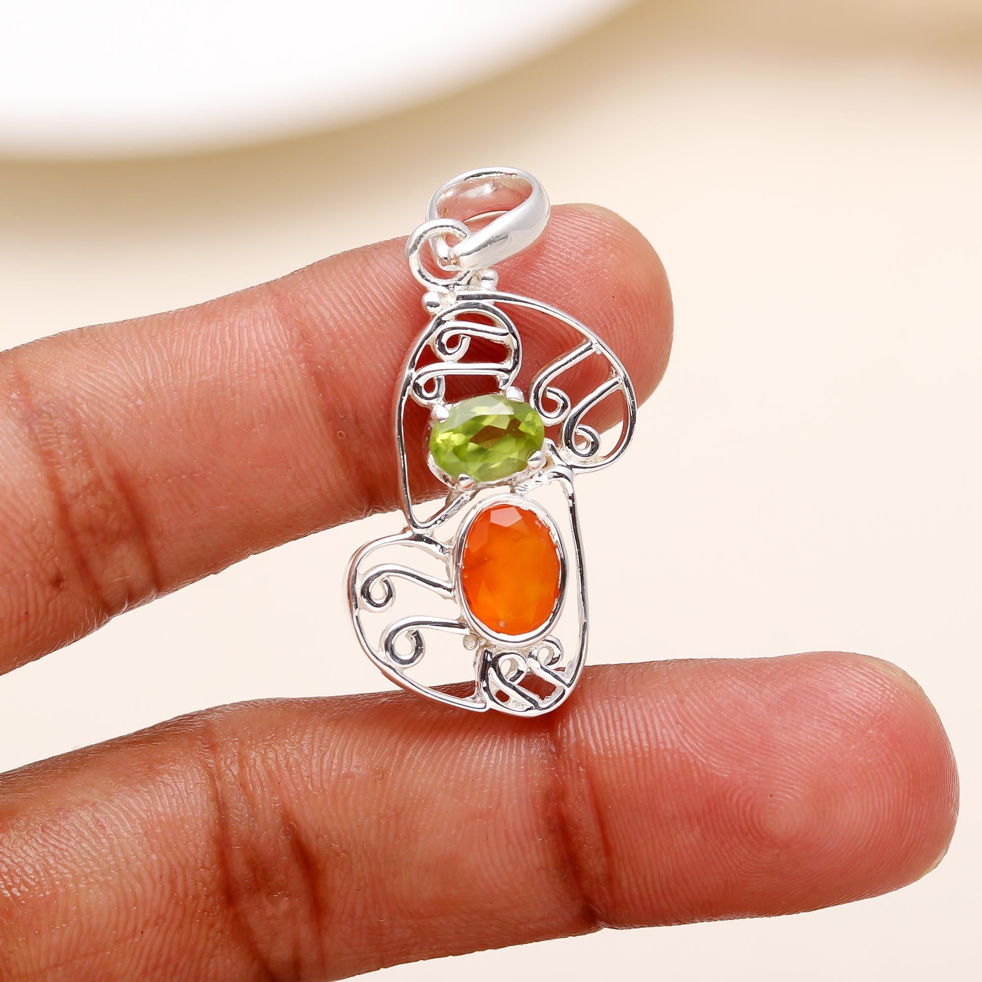 Peridot Carnelian 925 Sterling Silver Pendant