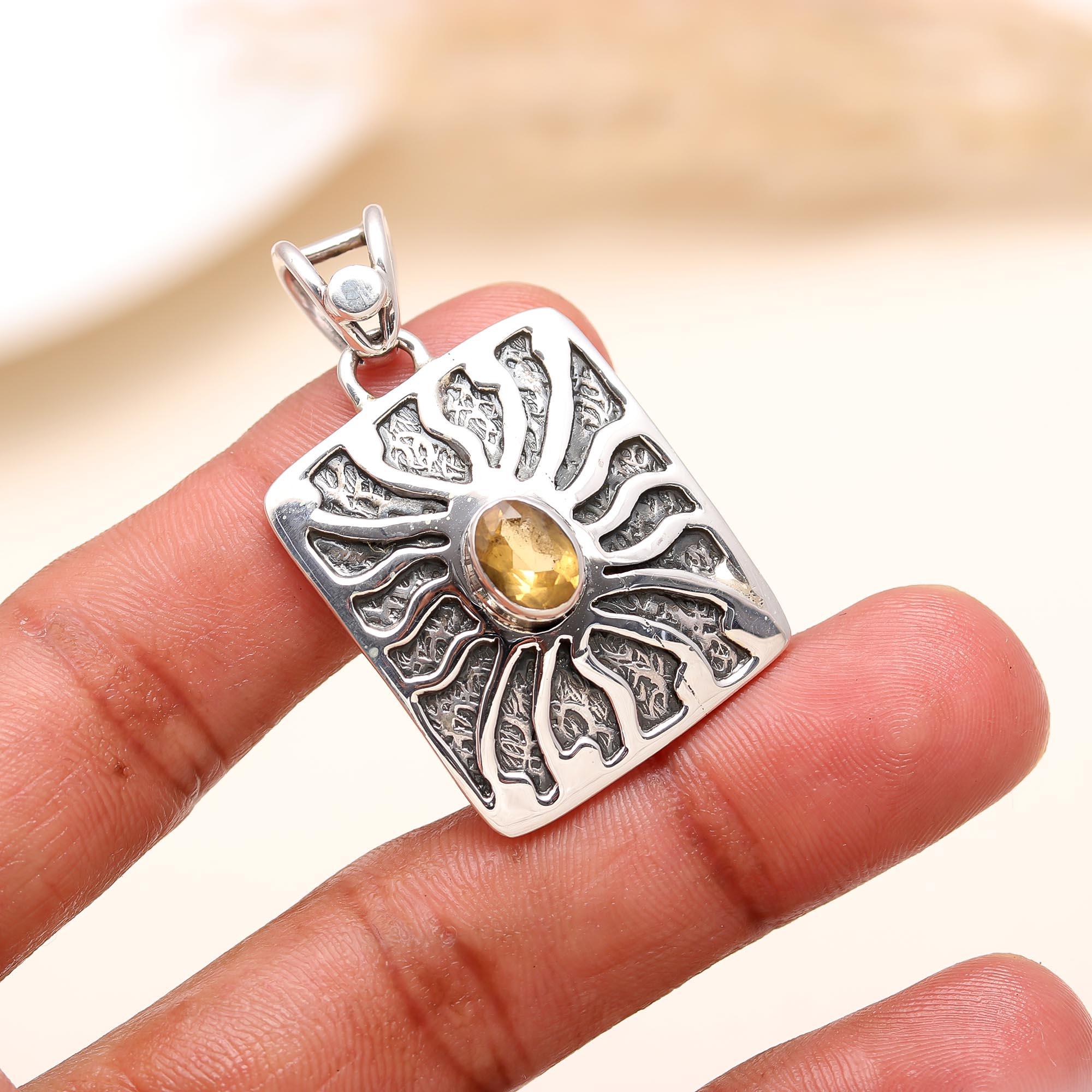 The Solar Tablet: Citrine & Textured Sterling Silver Pendant