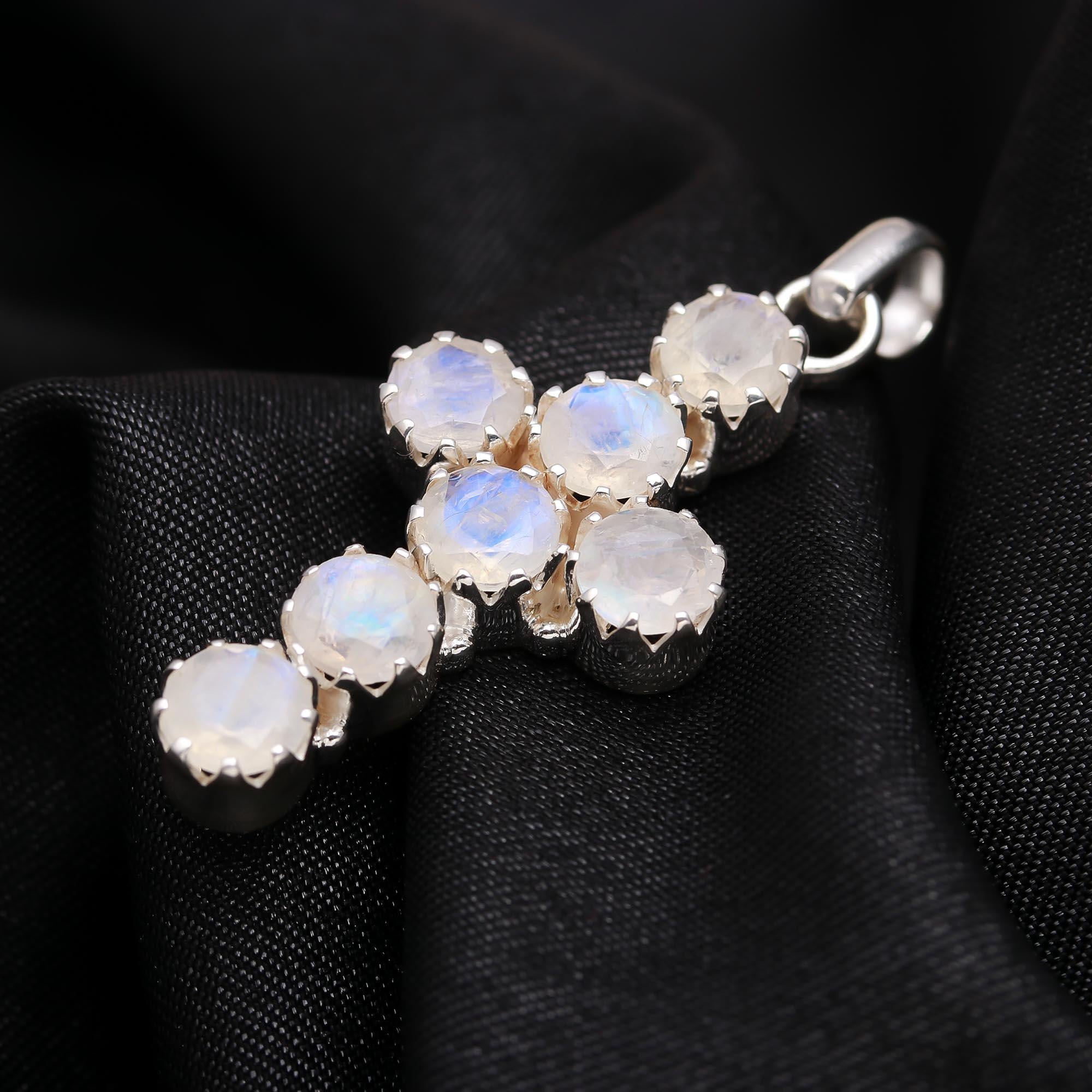 Handmade Moonstone Prong Cross Birthstone Pendant