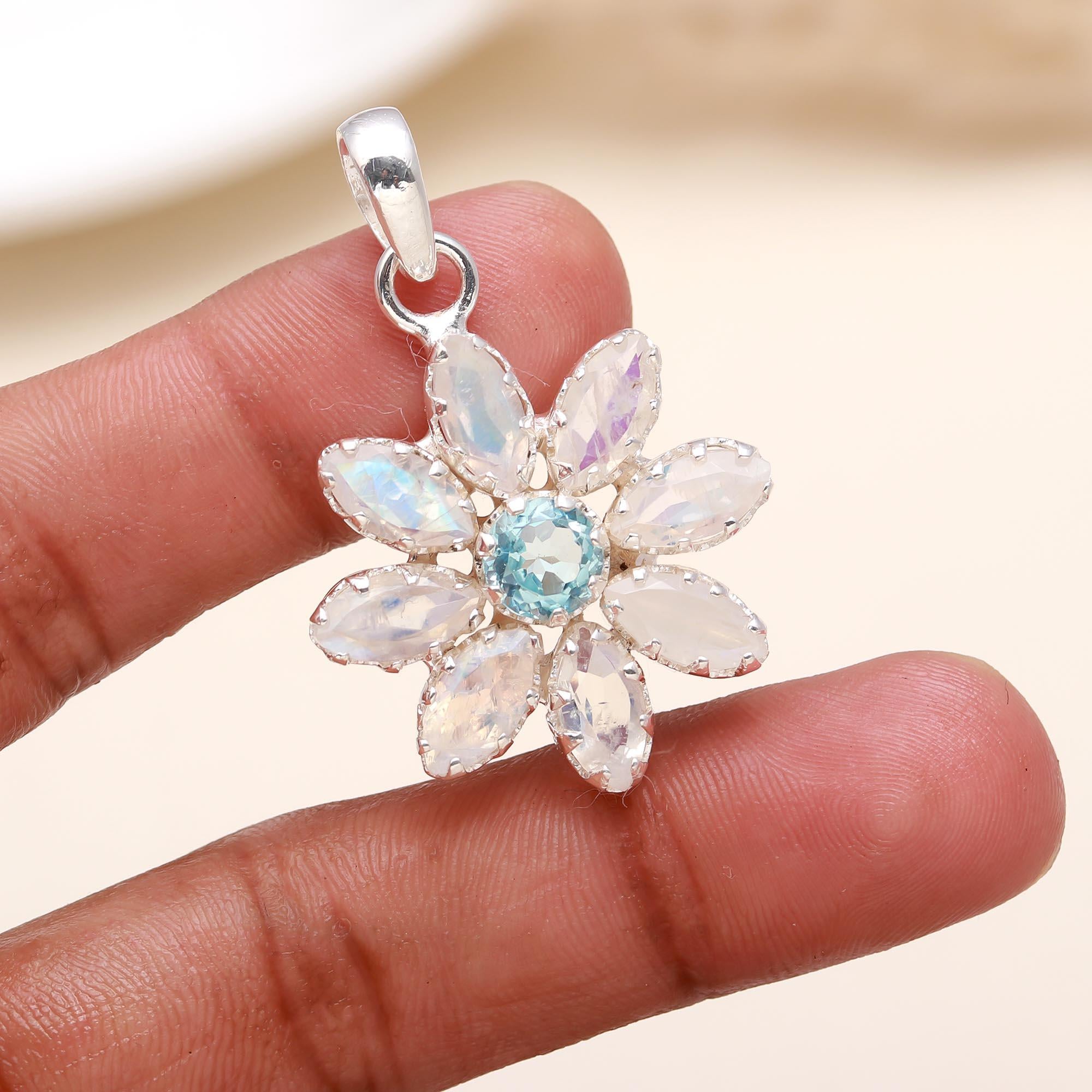 The Celestial Bloom : Moonstone Flower Pendant