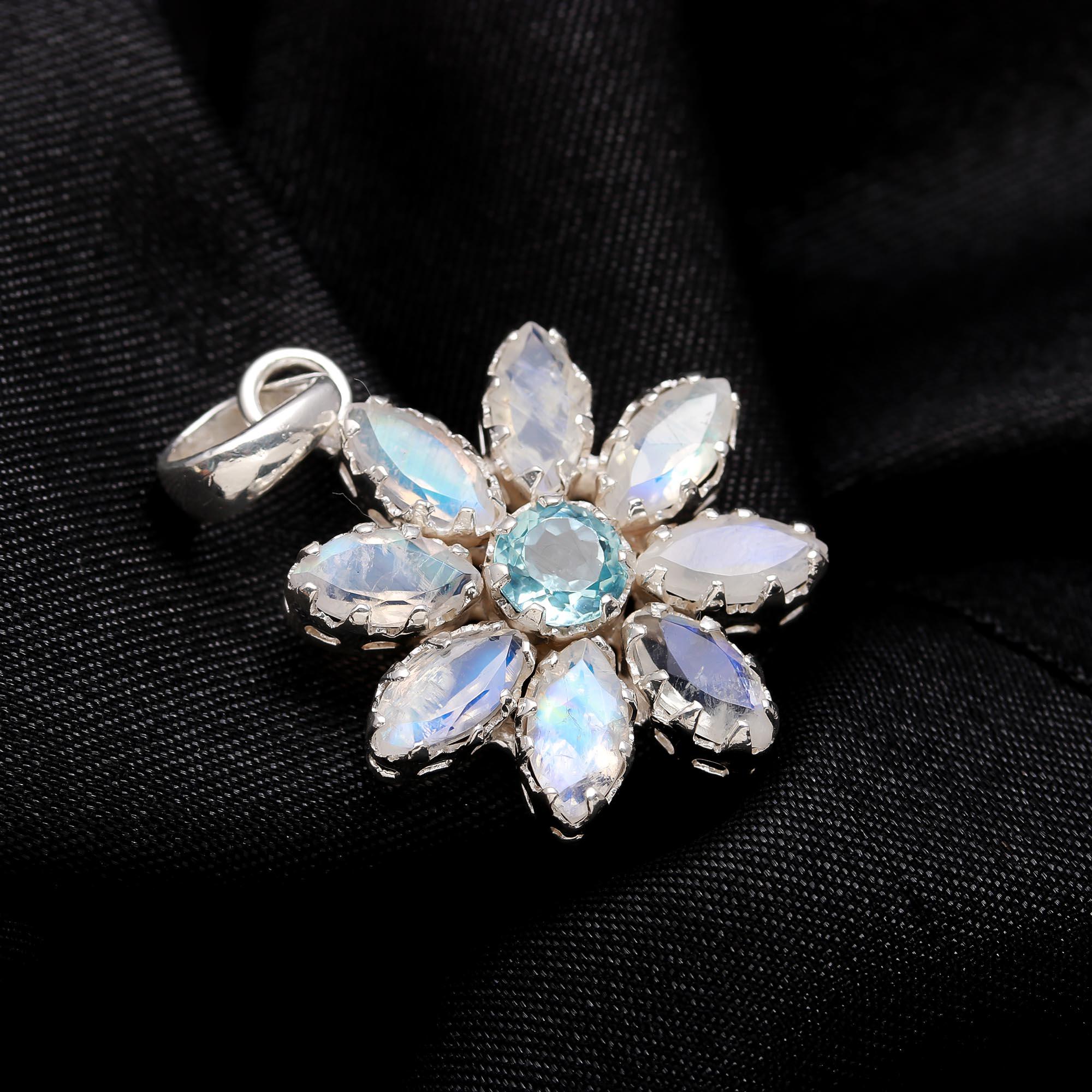 925 Sterling Silver Crystal Flower Pendant