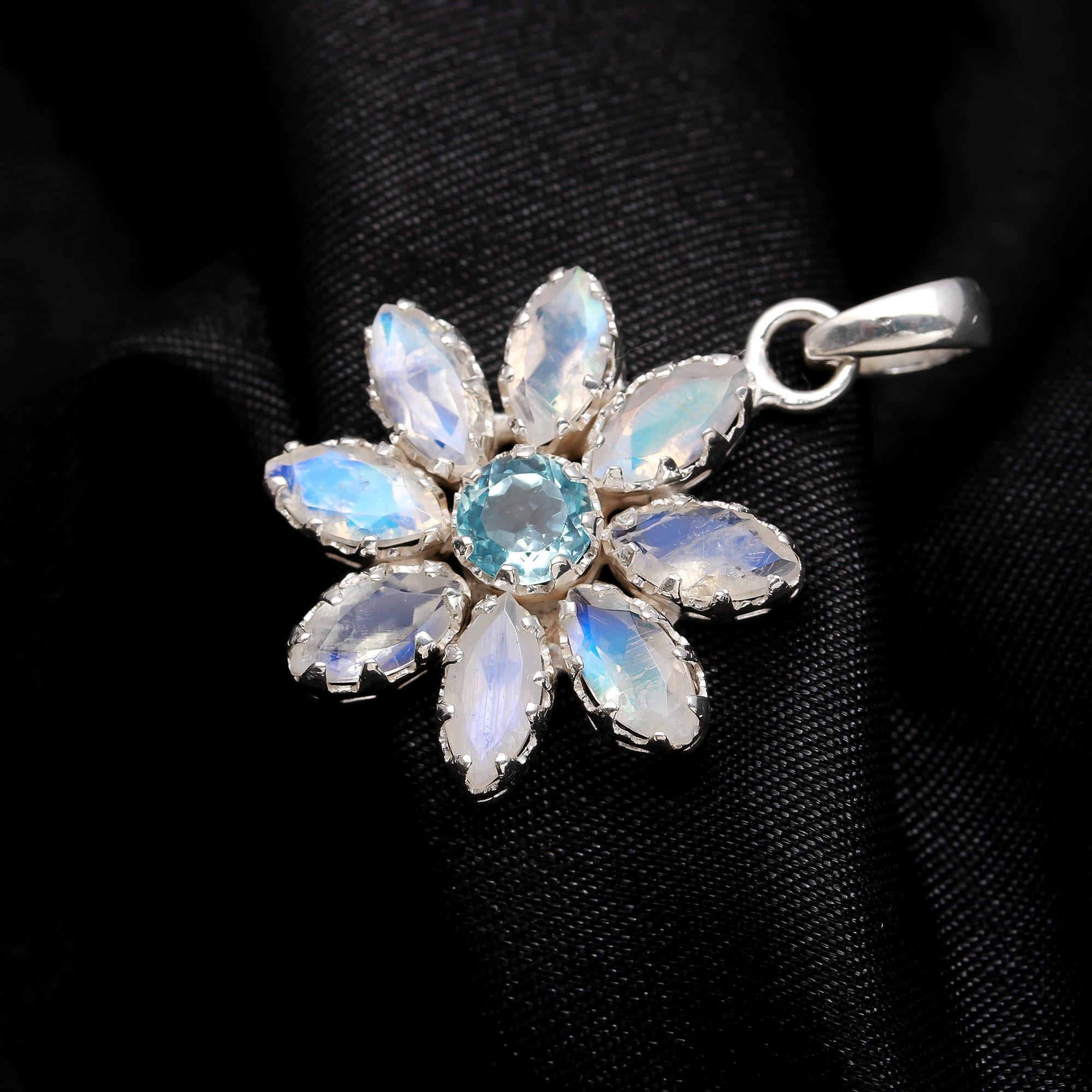 The Celestial Bloom : Moonstone Flower Pendant
