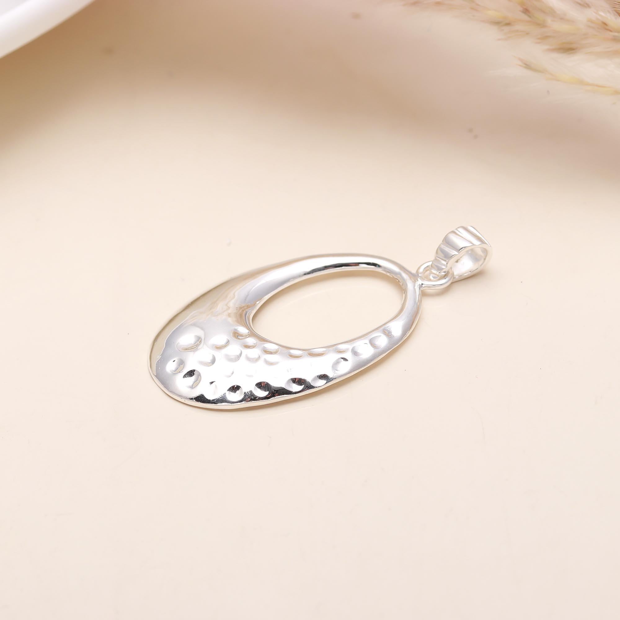 The Open Oval: Hammered Open Loop Silver Pendant