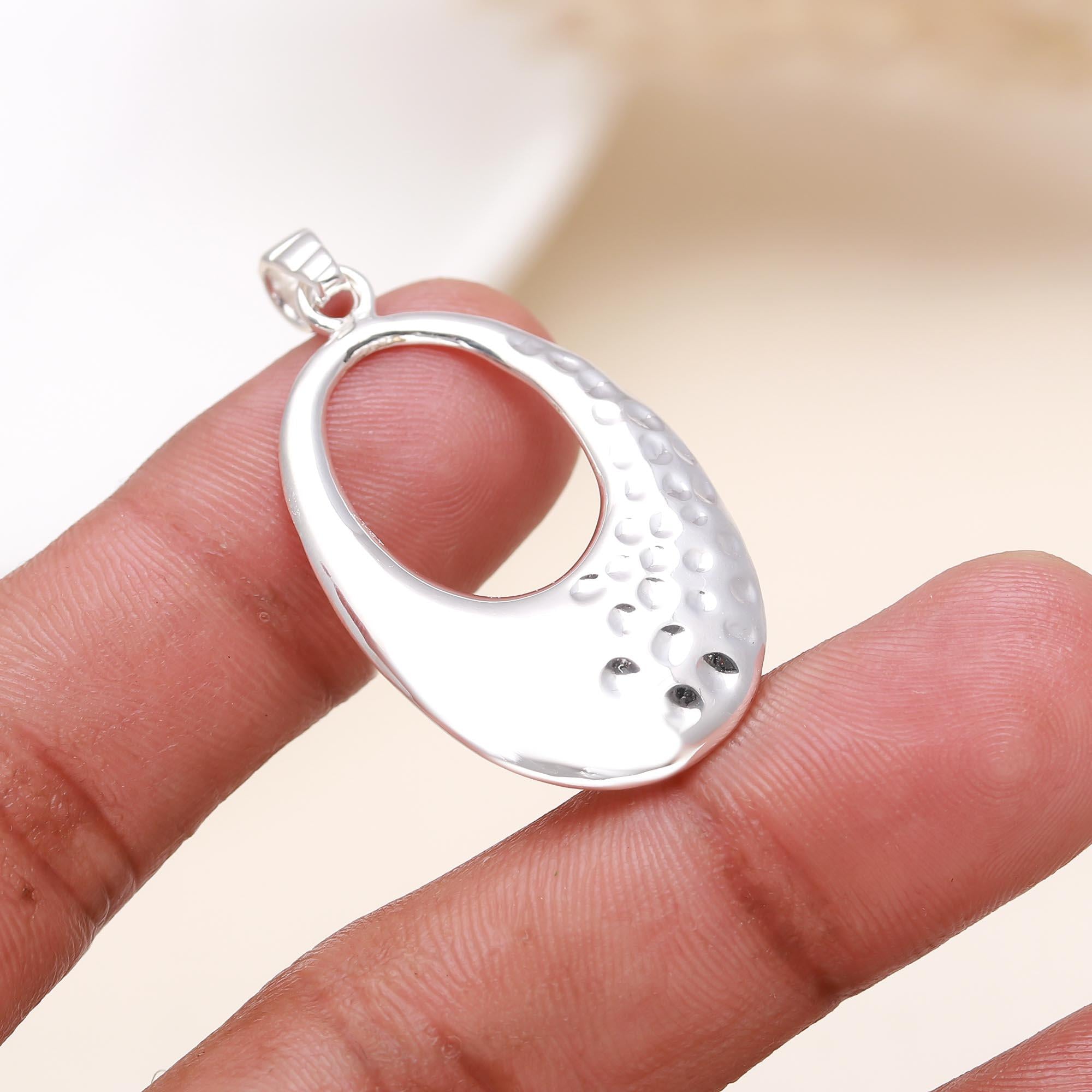 The Open Oval: Hammered Open Loop Silver Pendant