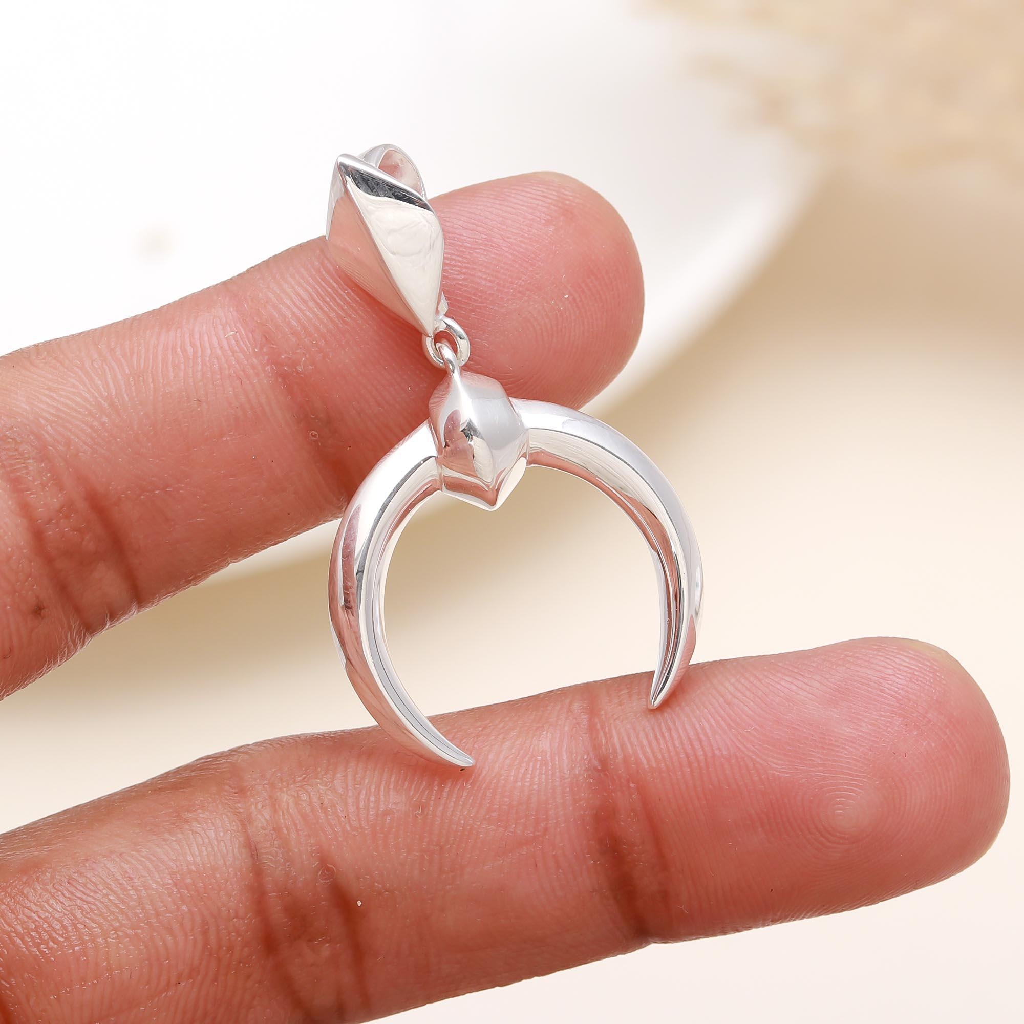 The Double Horn: Crescent Horn Tusk Silver Pendant