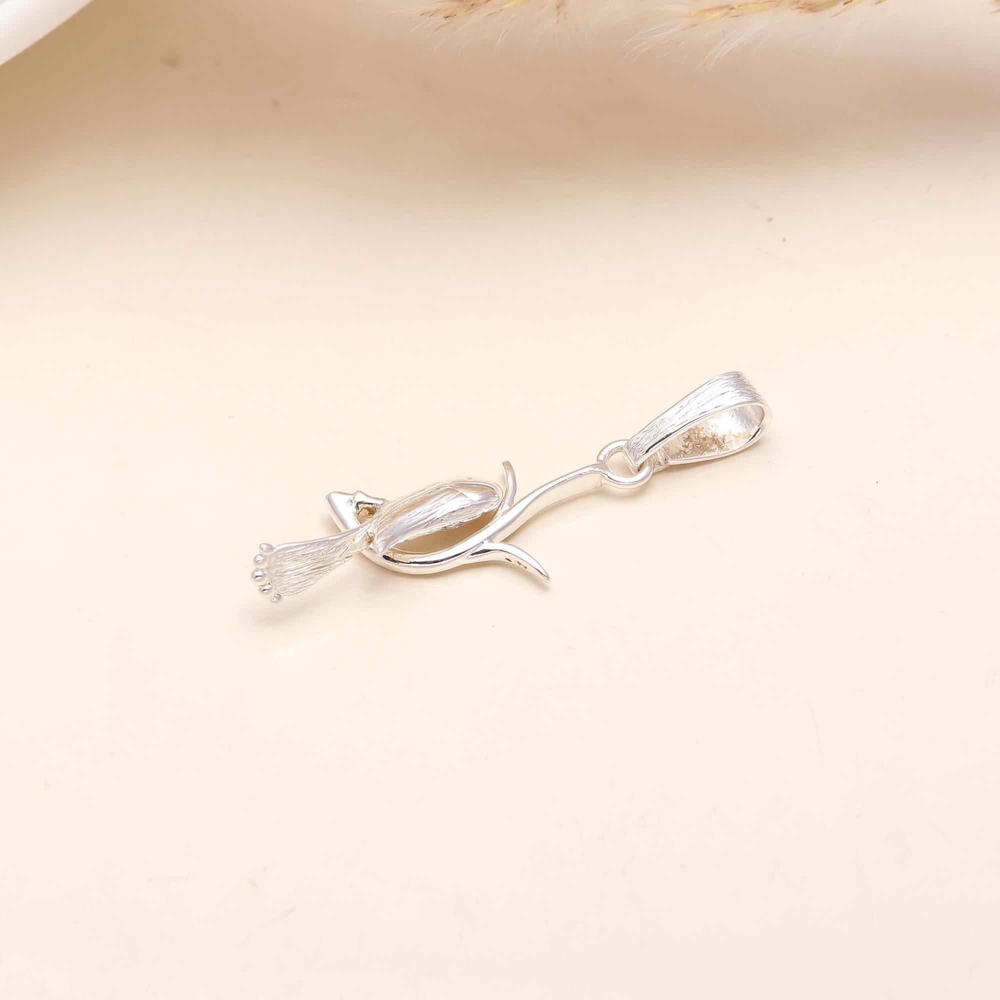 The Little Sparrow: Bird on Branch Silver Pendant