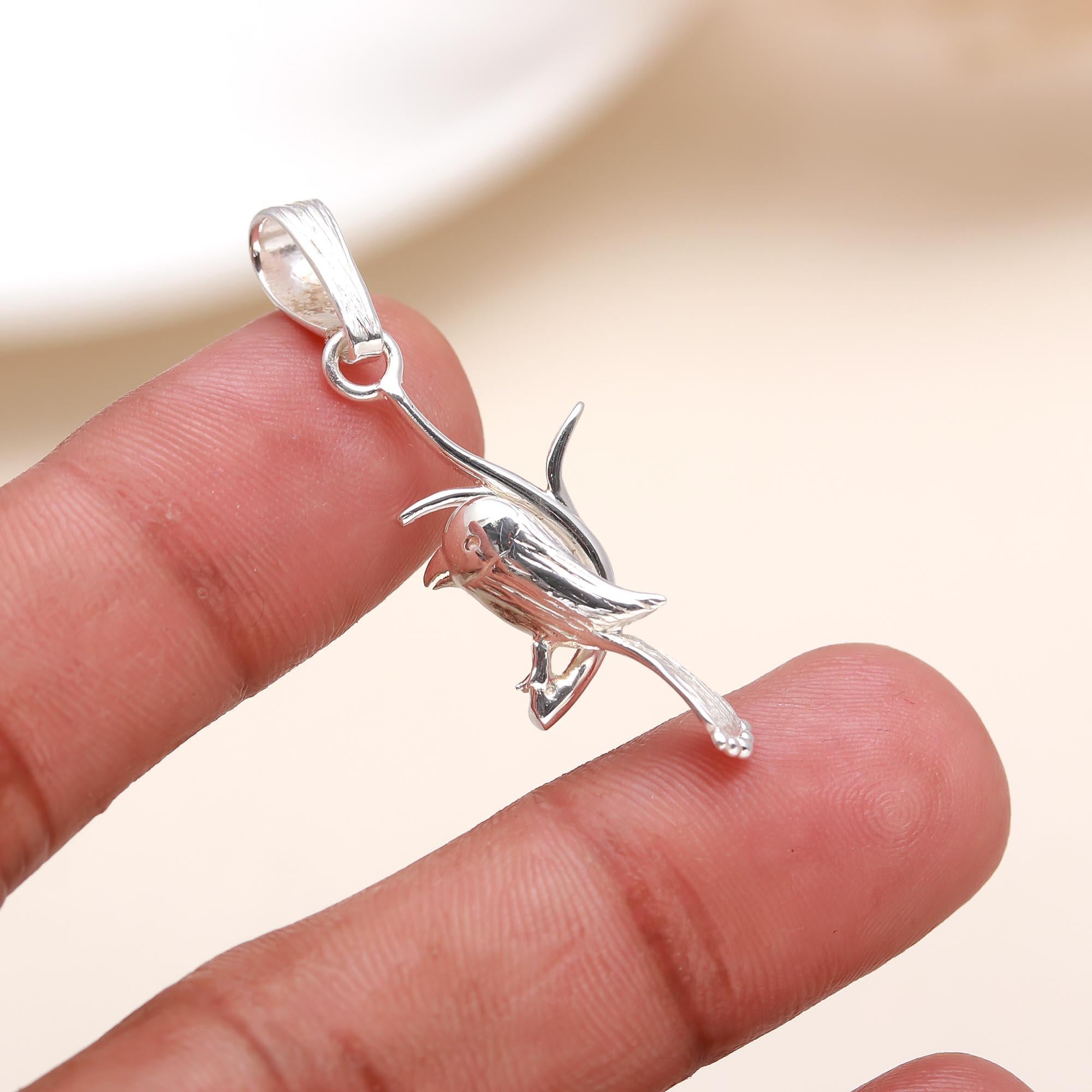 The Little Sparrow: Bird on Branch Silver Pendant