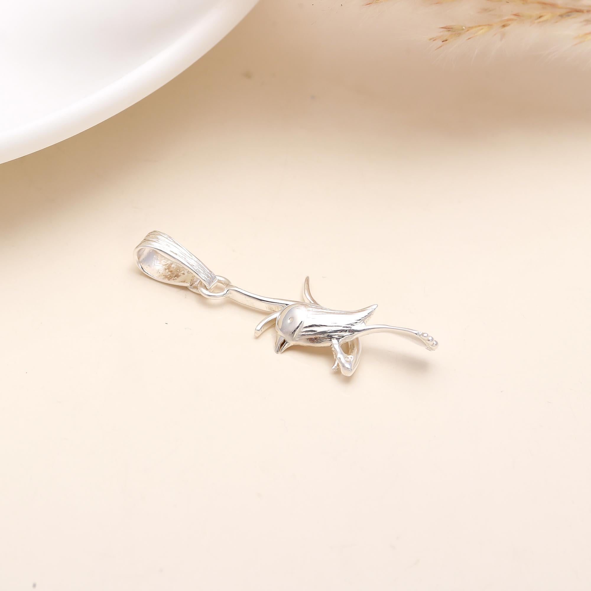 The Little Sparrow: Bird on Branch Silver Pendant