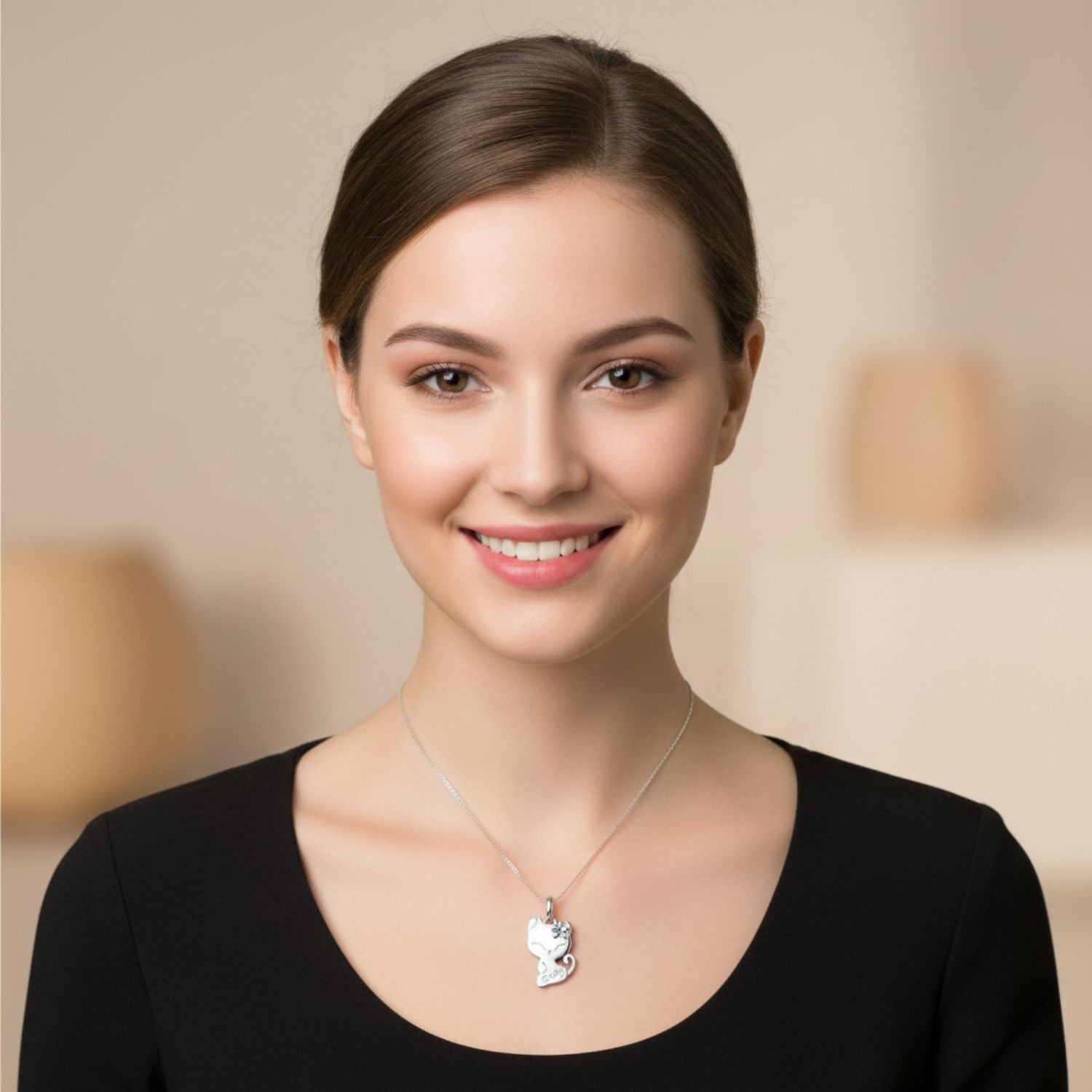 925 Sterling Silver Cute Cat Baby Engraved Pendant with Flower Charm for Kids & Women