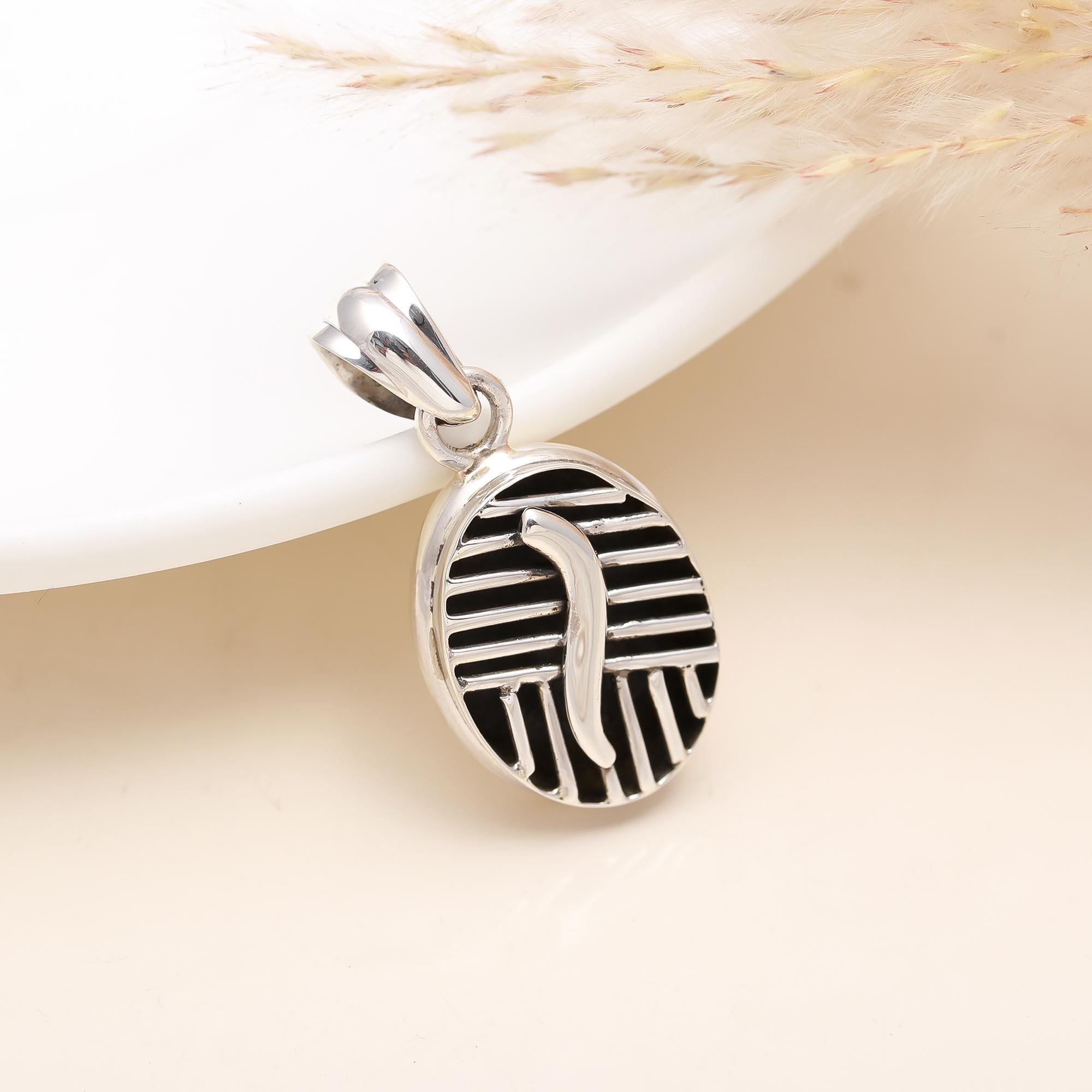 Vinatage Ebony wood Pendant in Sterling Silver