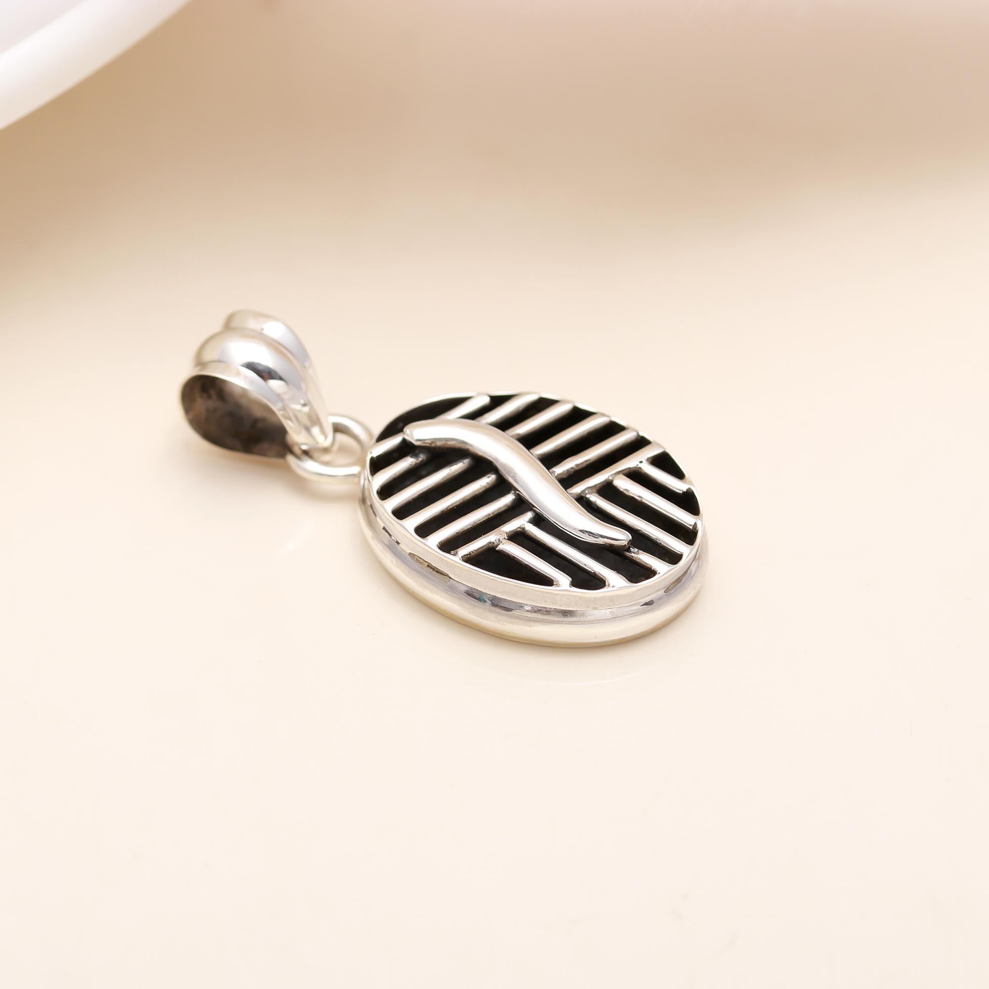 Vinatage Ebony wood Pendant in Sterling Silver