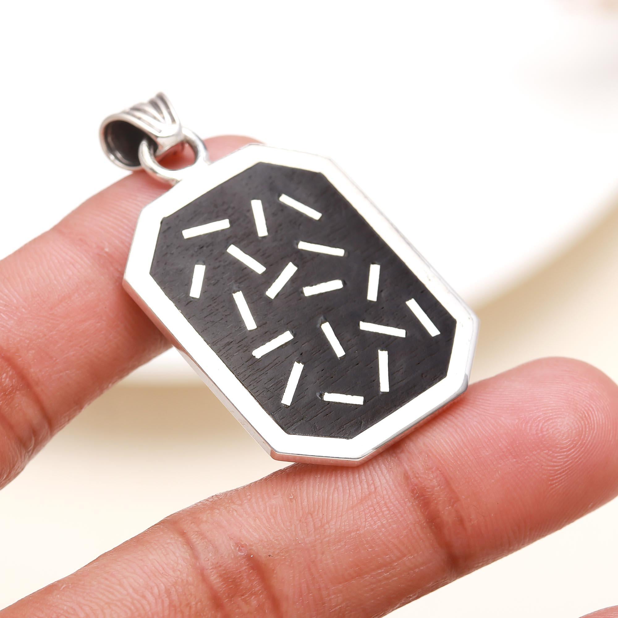The Midnight Mosaic: Modern Black & Silver Dash Pendant