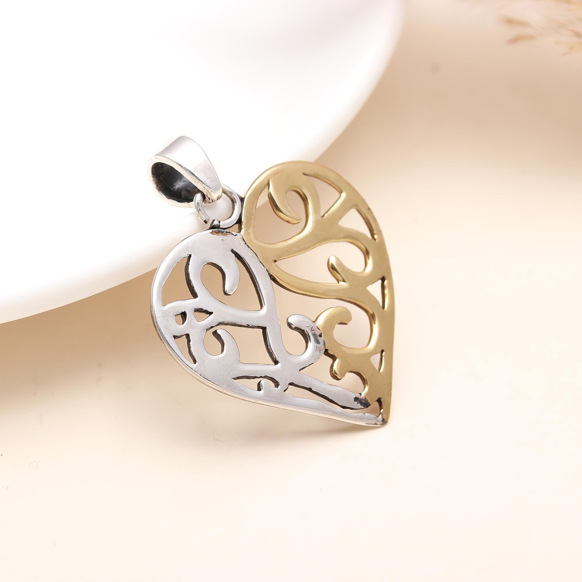 The Harmonious Heart: Two-Tone Filigree Scroll Pendant