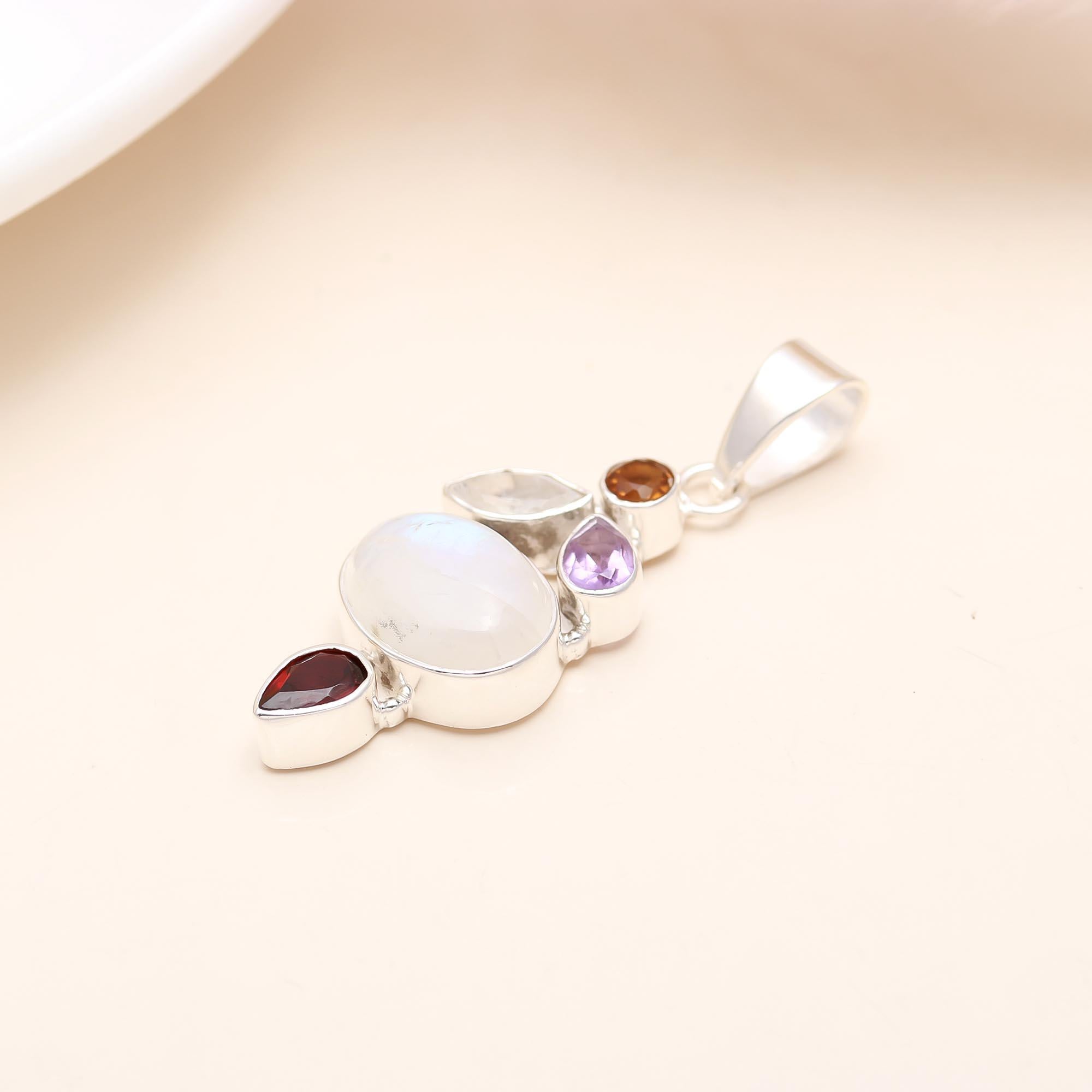 The Celestial Harmony: Multi-Gemstone Silver Pendant