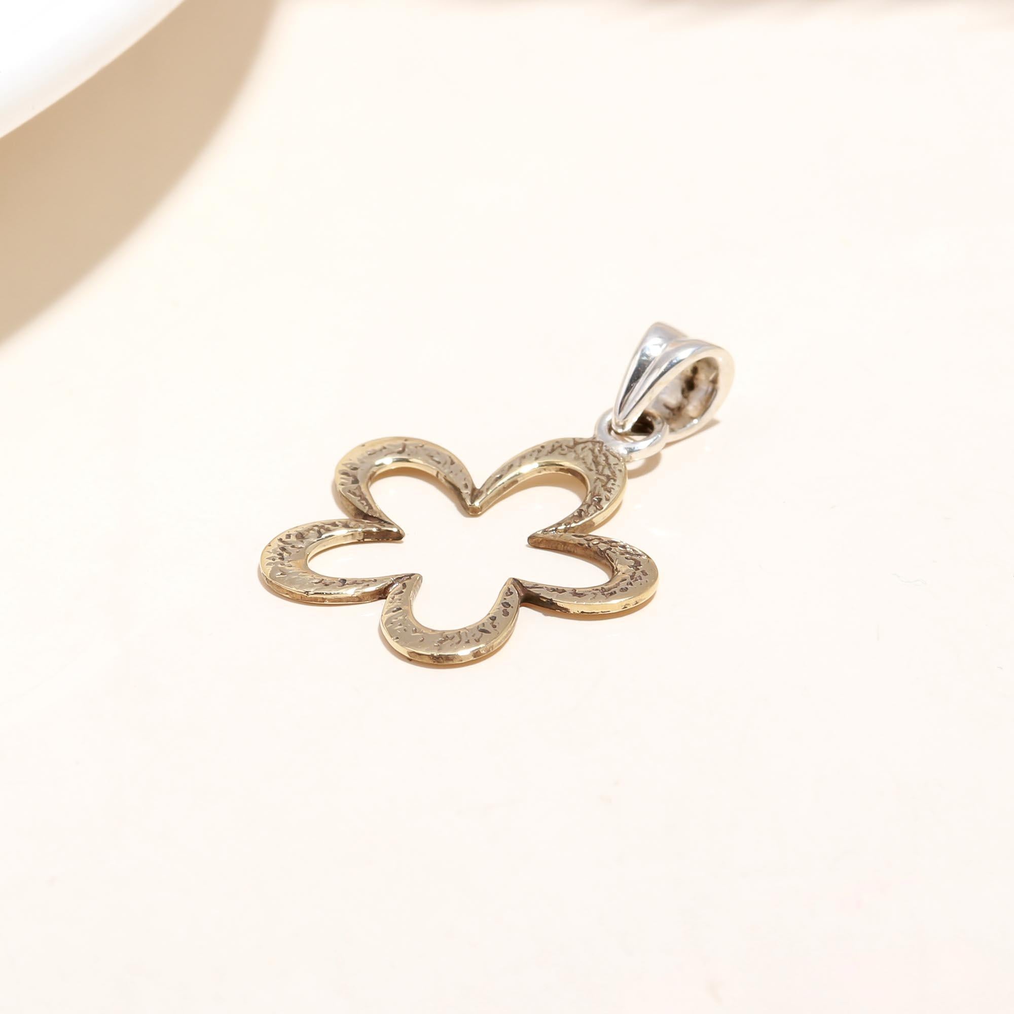 925 SterlingSsilver And gold Open Plumeria Flower Pendant