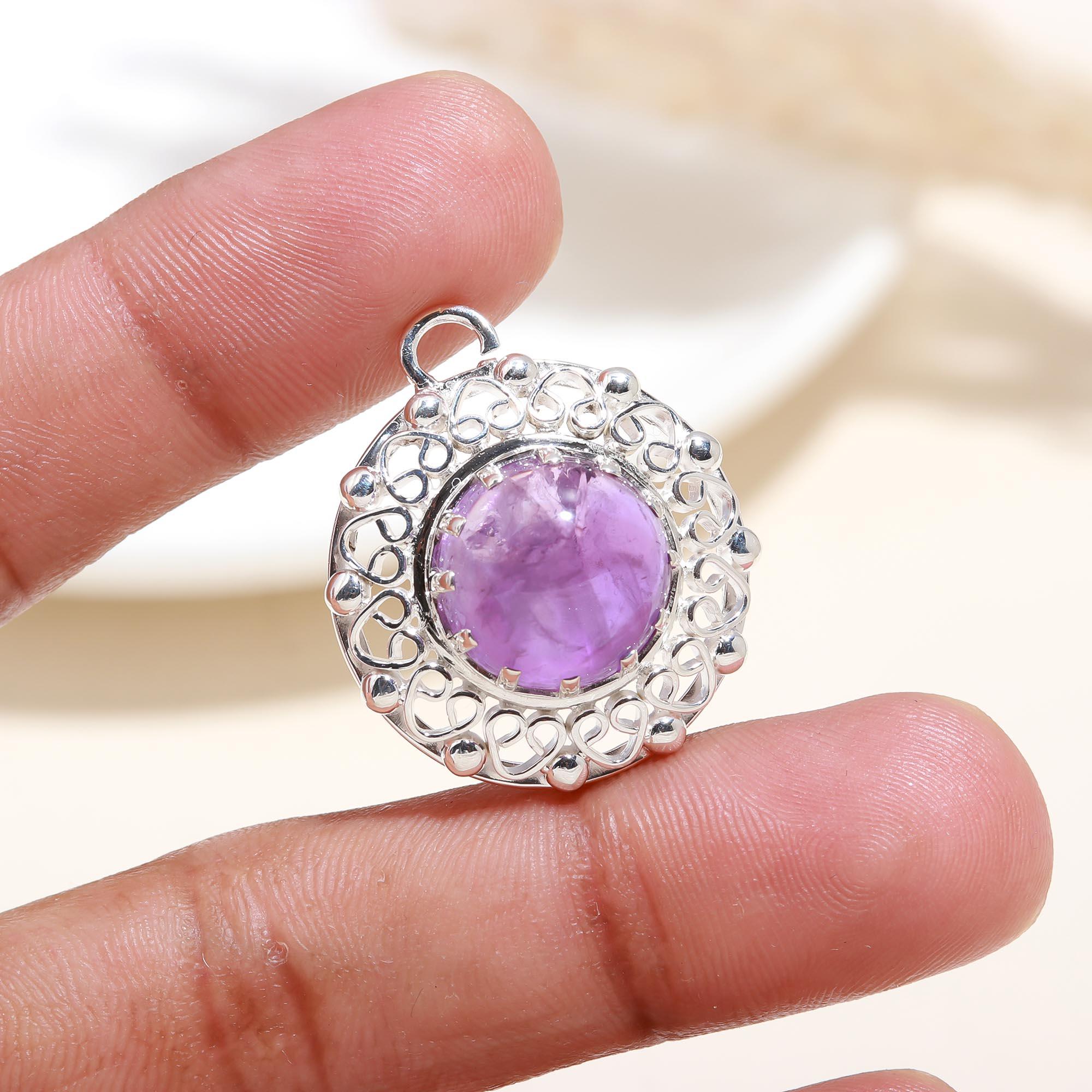 The Violet Medallion: Amethyst Filigree Halo Silver Pendant