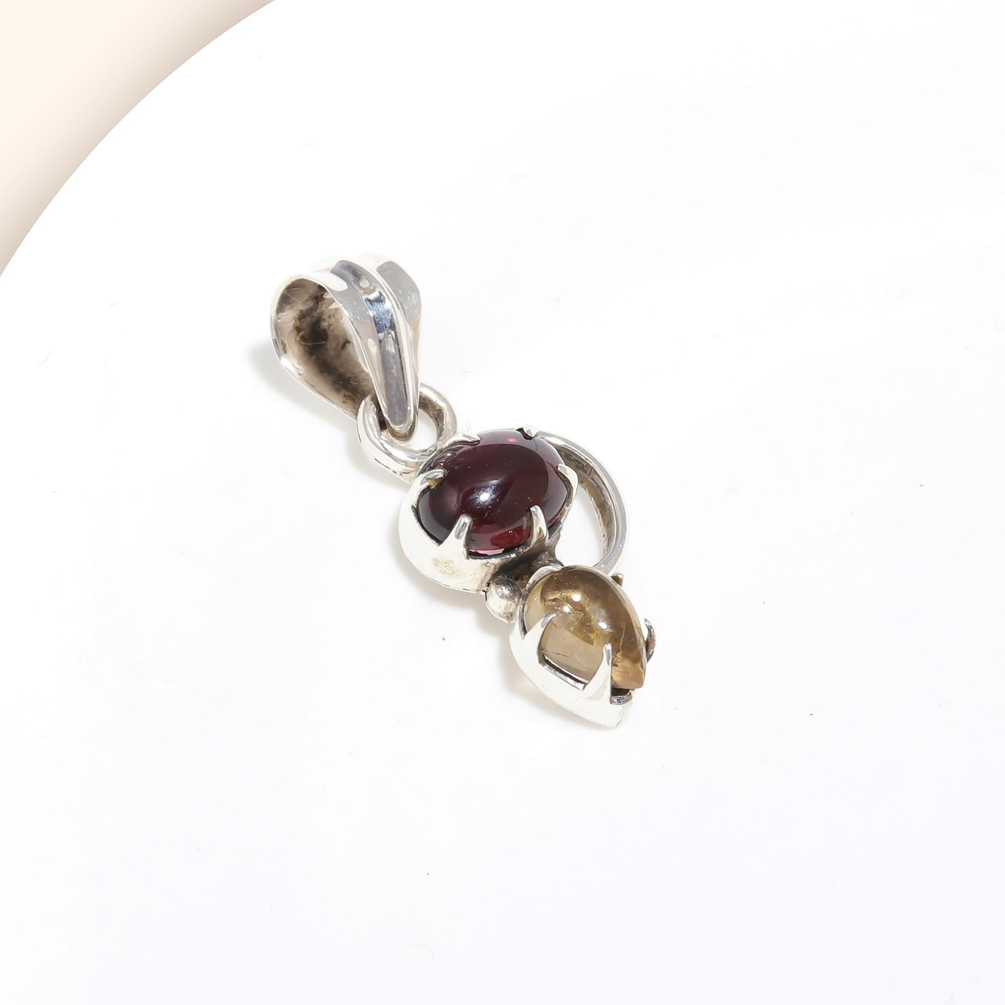The Fire & Gold: Garnet & Citrine Duo Scroll Silver Pendant