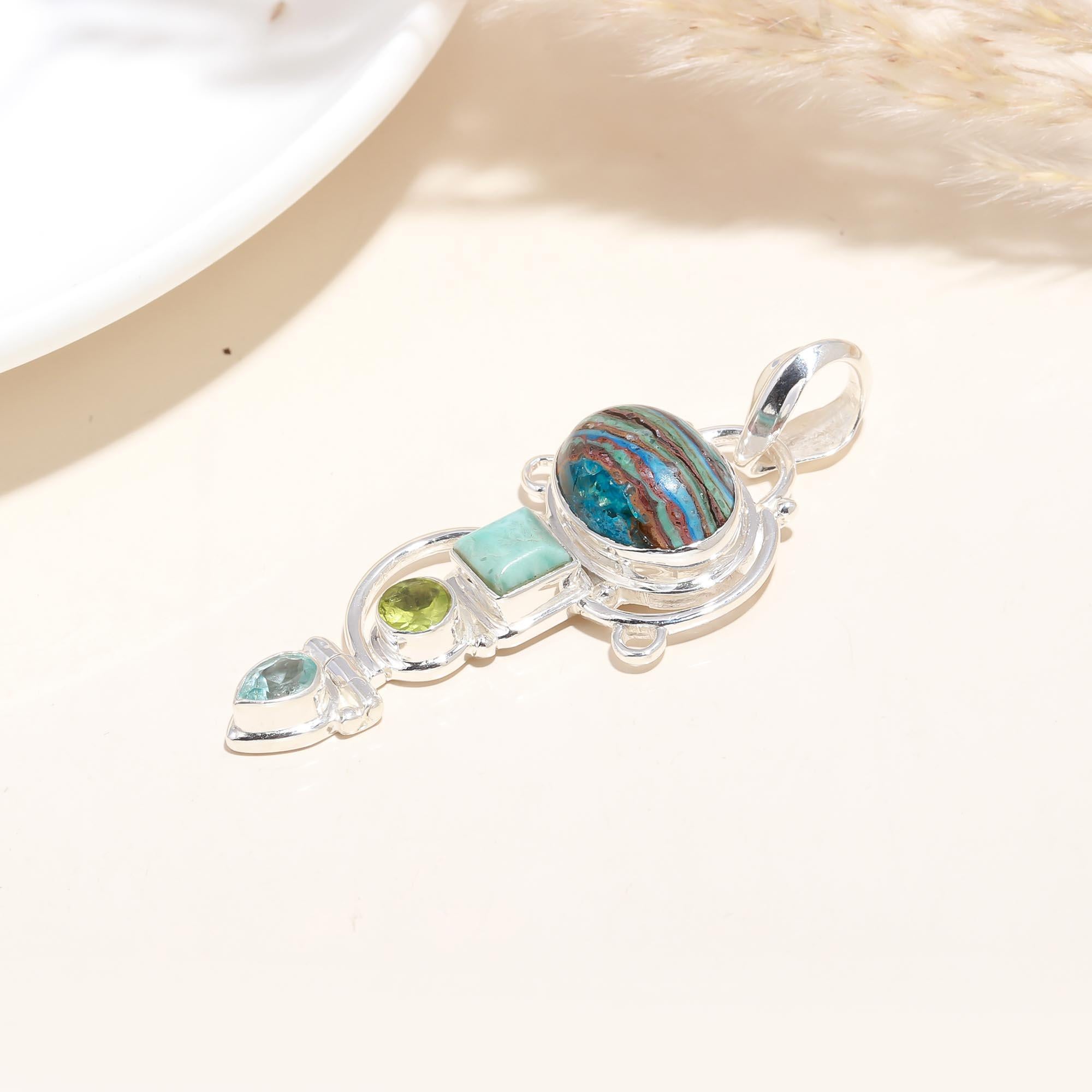 The Coastal Cascade: Multi-Gemstone Linear Drop Pendant