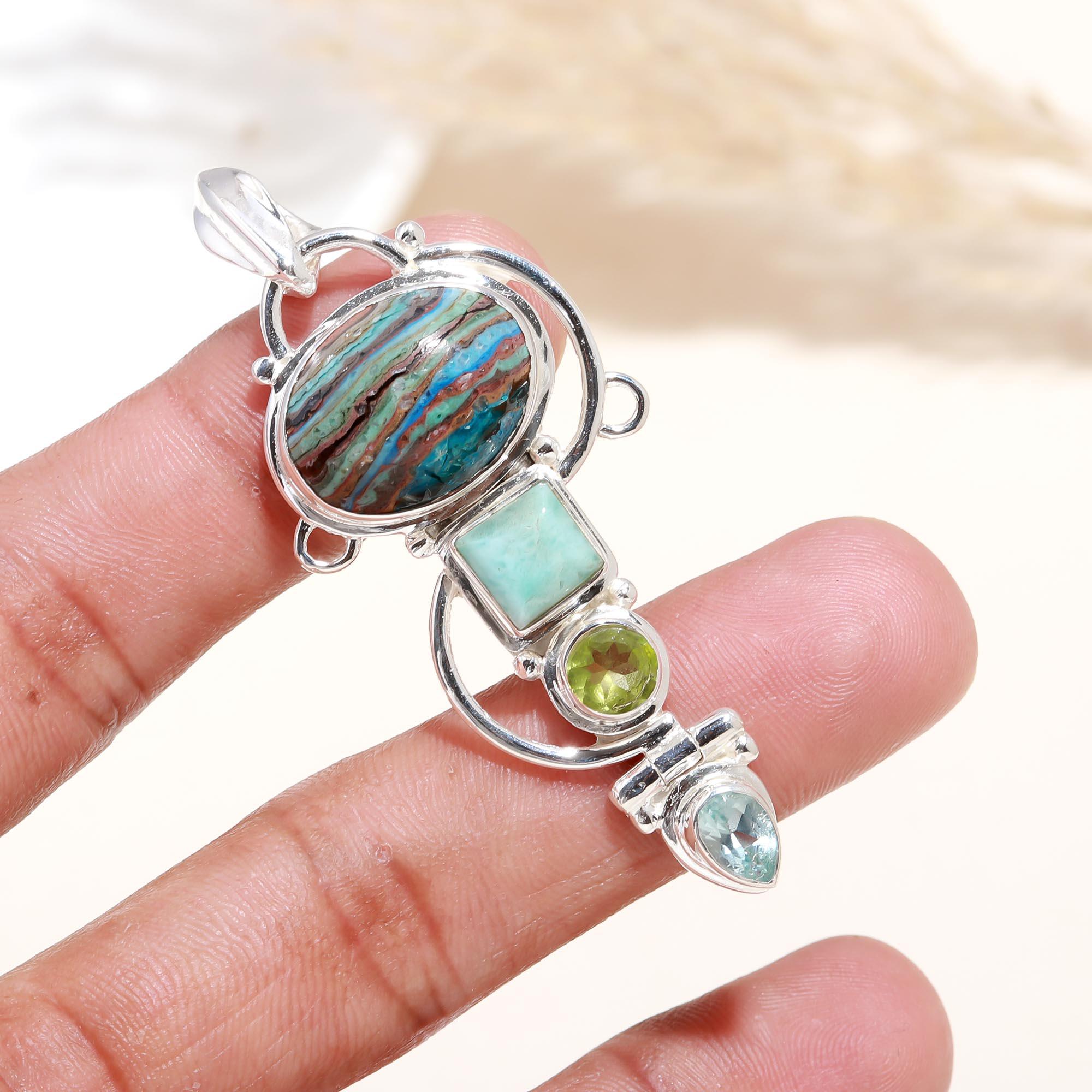 The Coastal Cascade: Multi-Gemstone Linear Drop Pendant