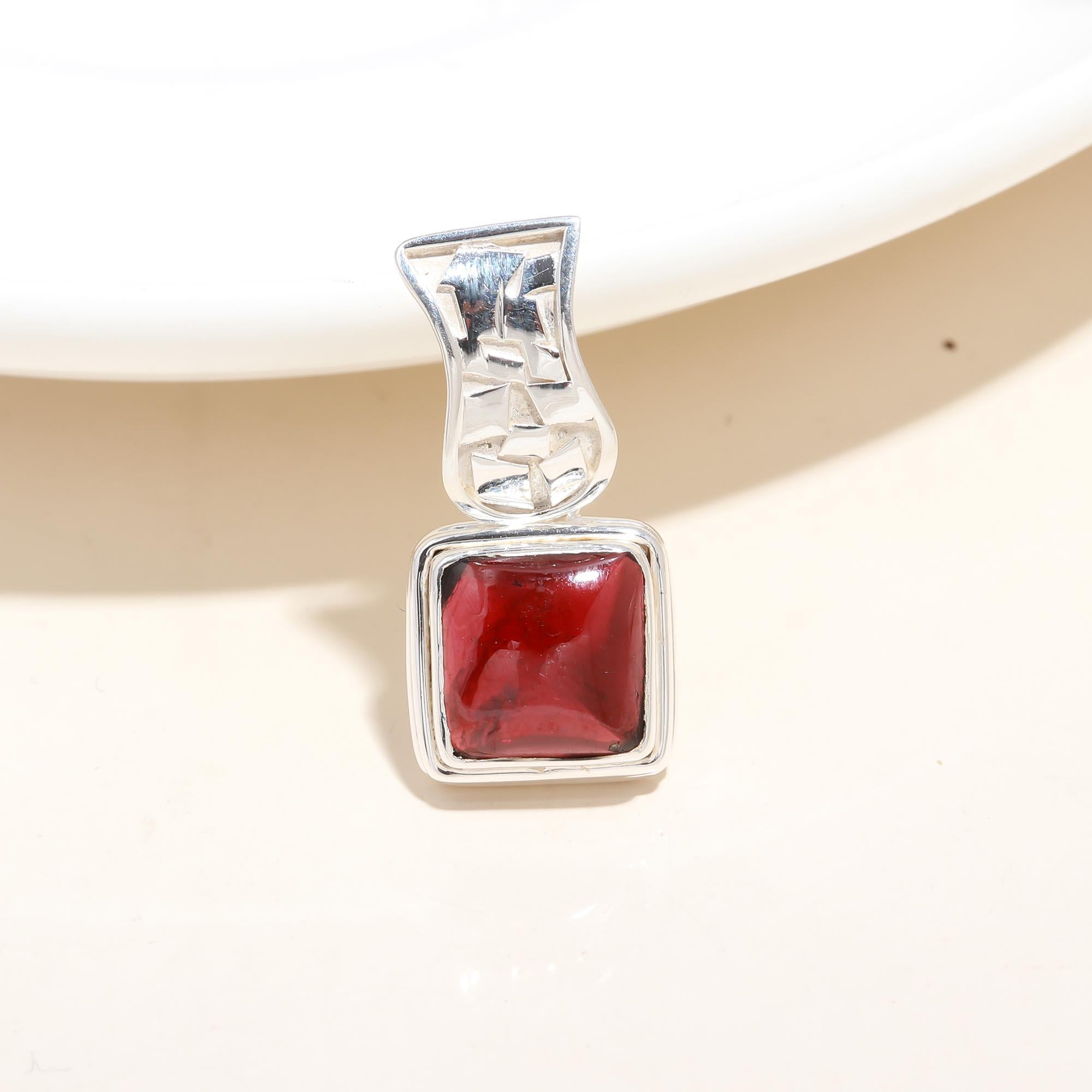 Square Modern Carnelian Pendant
