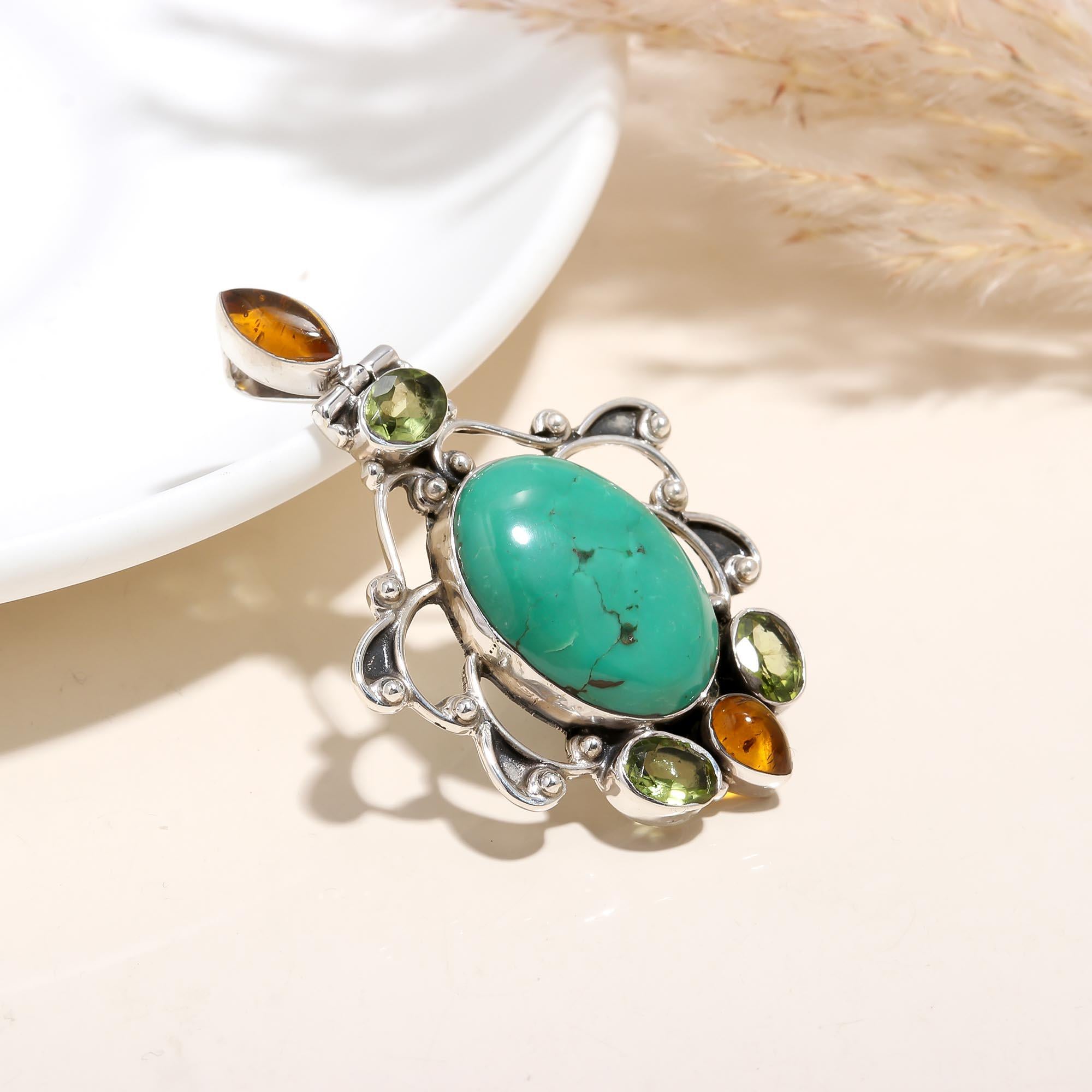 The Turquoise Victorian Pendant: Turquoise & Multi-Gem Ornate Pendant