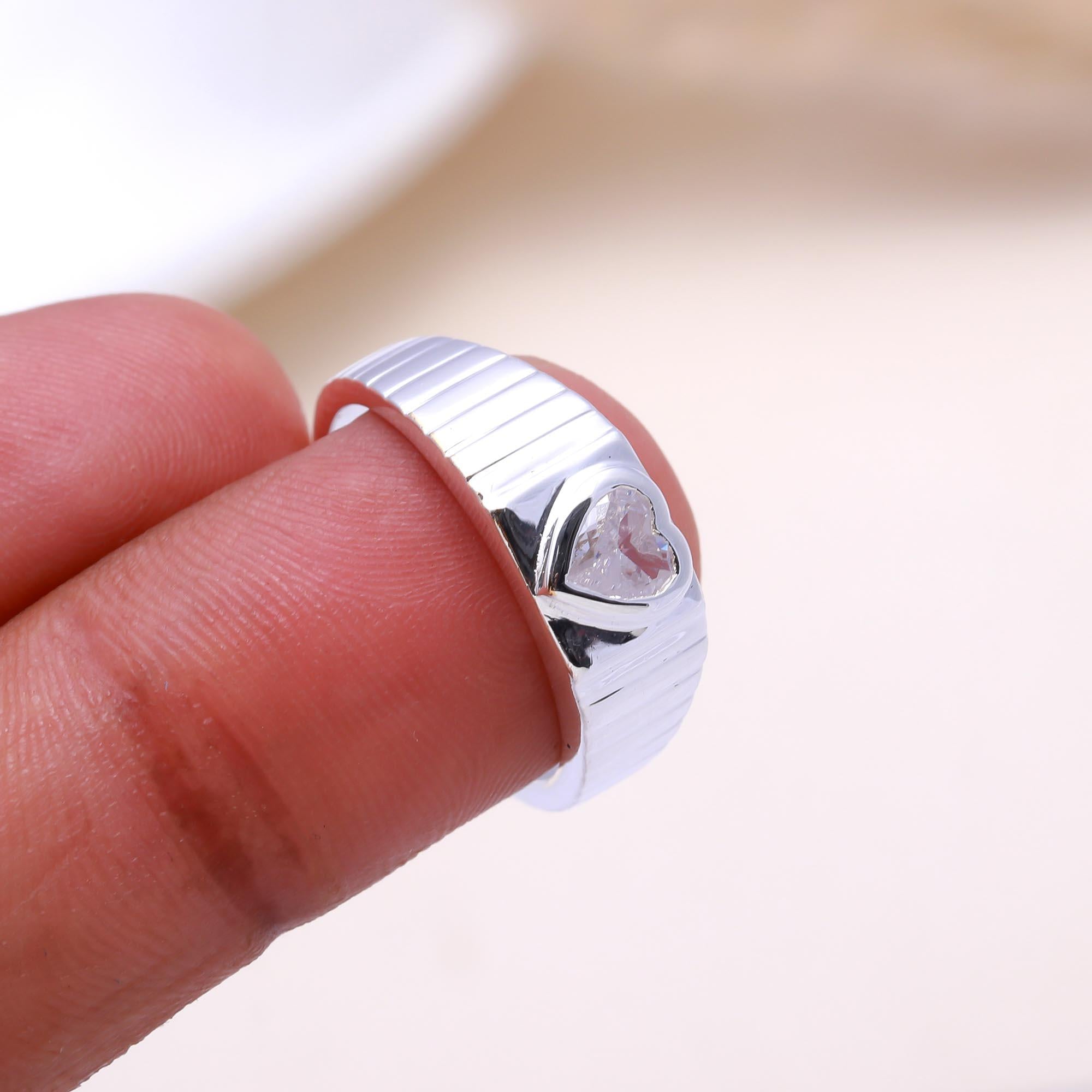 The Grooved Heart: Silver Signet Solitaire Ring