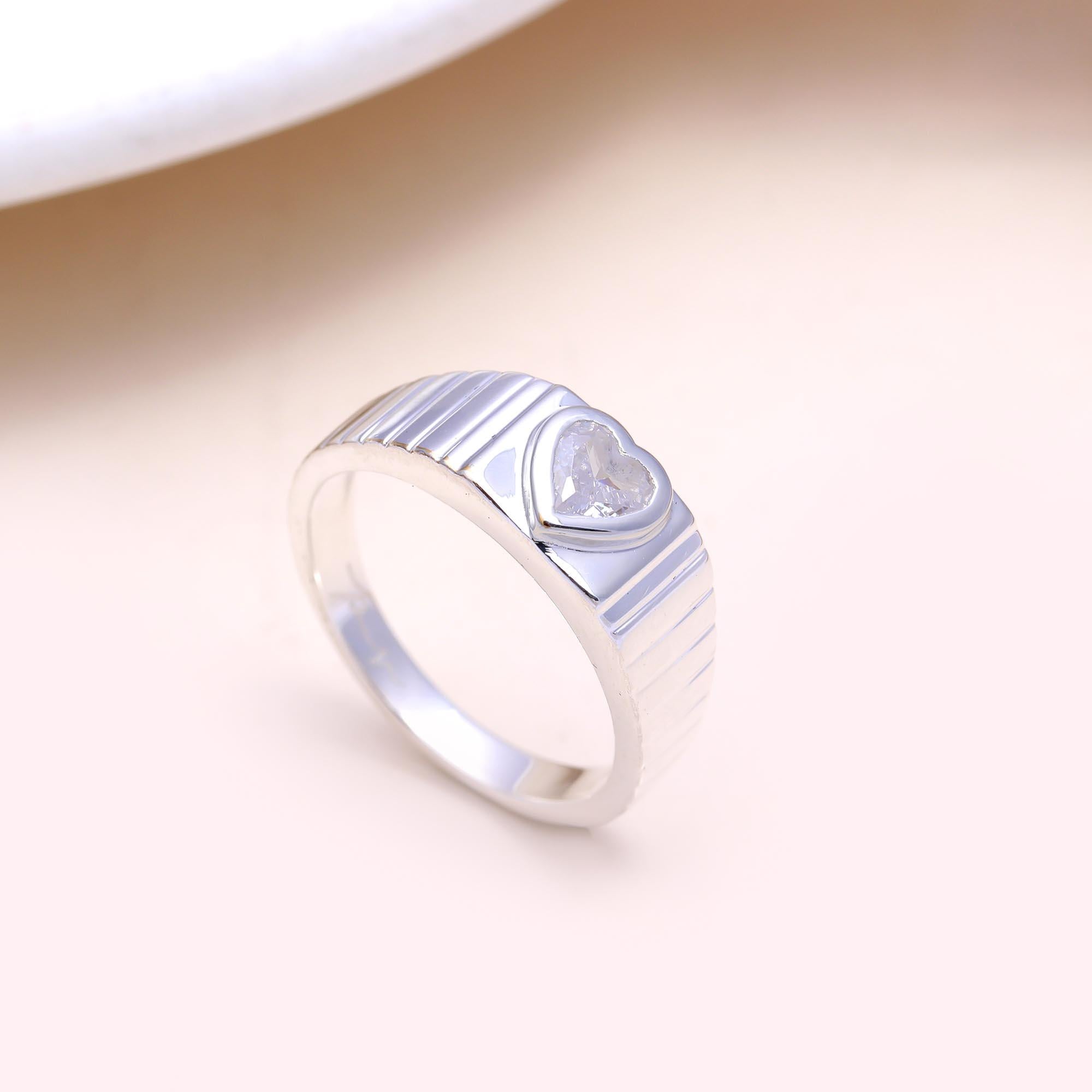 The Grooved Heart: Silver Signet Solitaire Ring