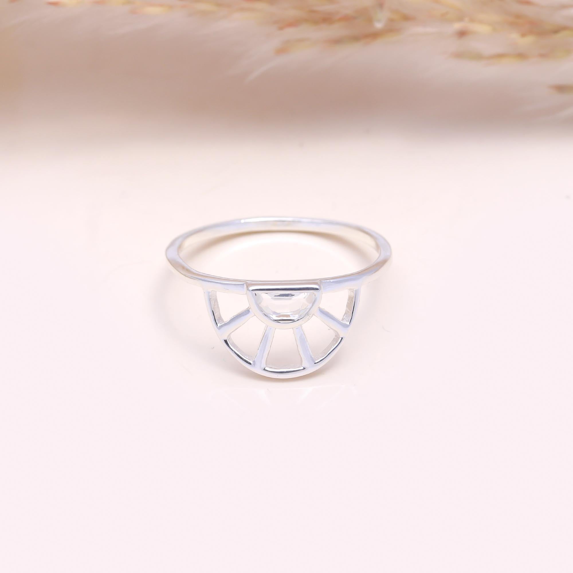 The Sunrise Arch Ring: White Topaz Openwork Fan Ring