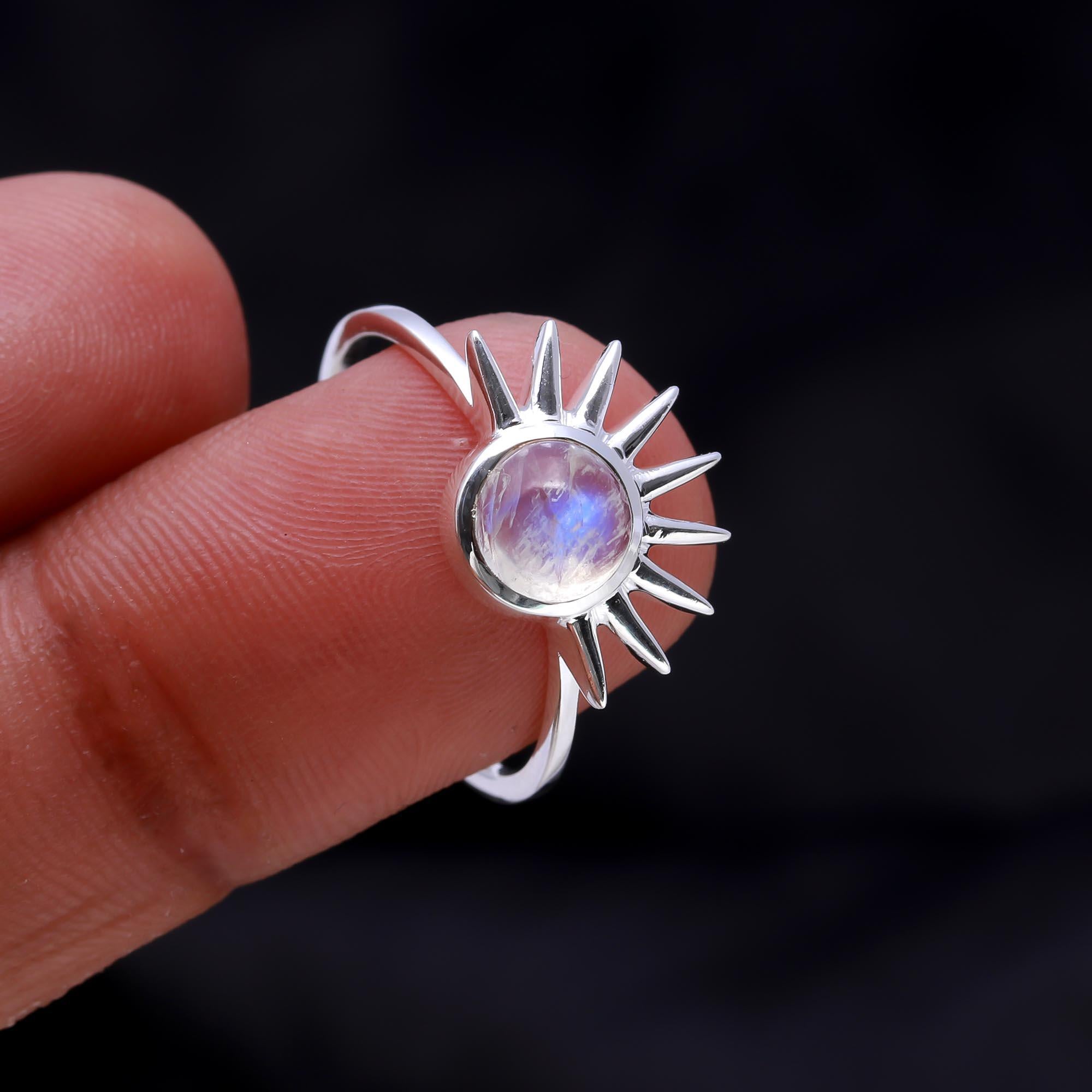The Solar Moon Ring: Sunburst Moonstone Ring