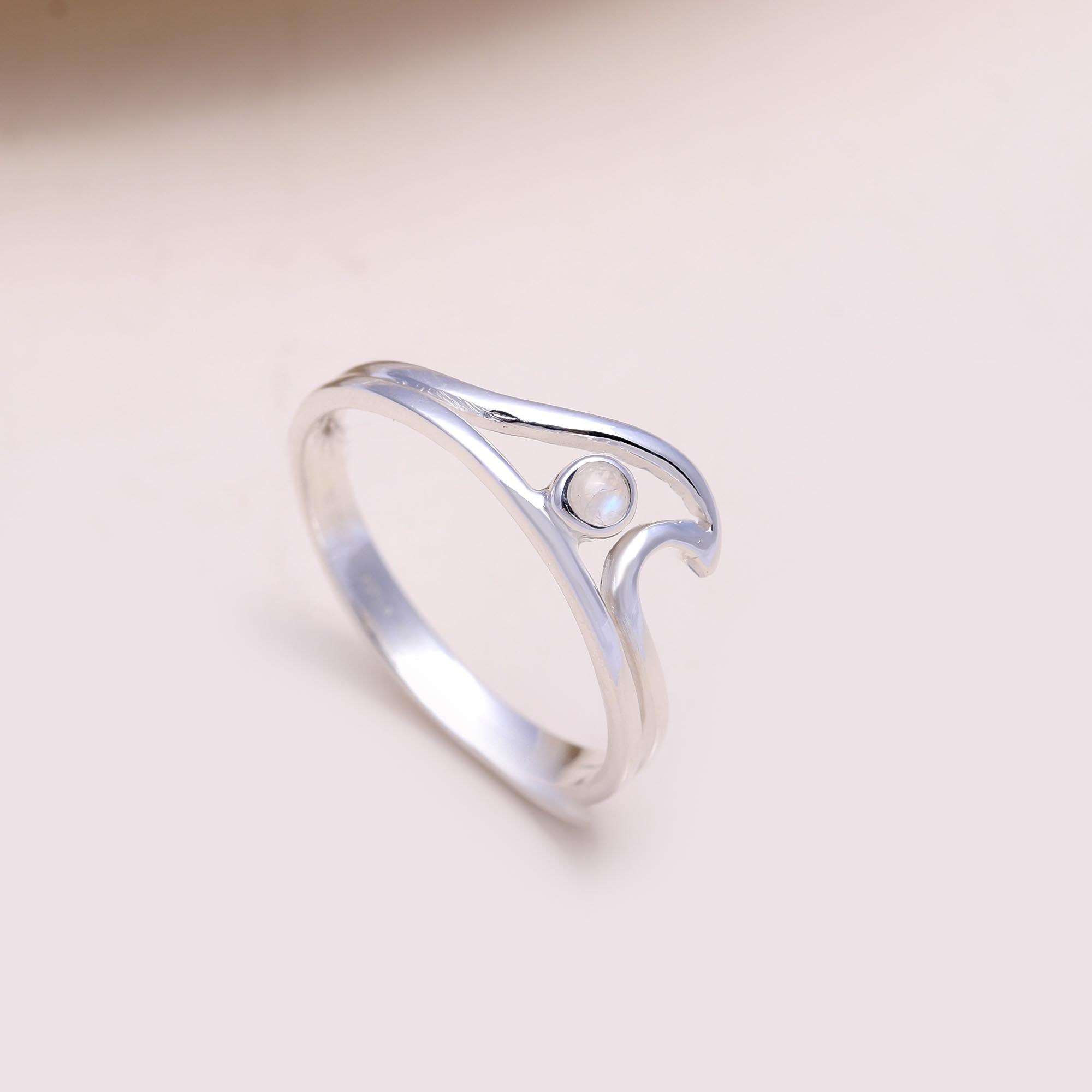 The Ocean Wave Rin: Silver Wave Ring with Moonstone