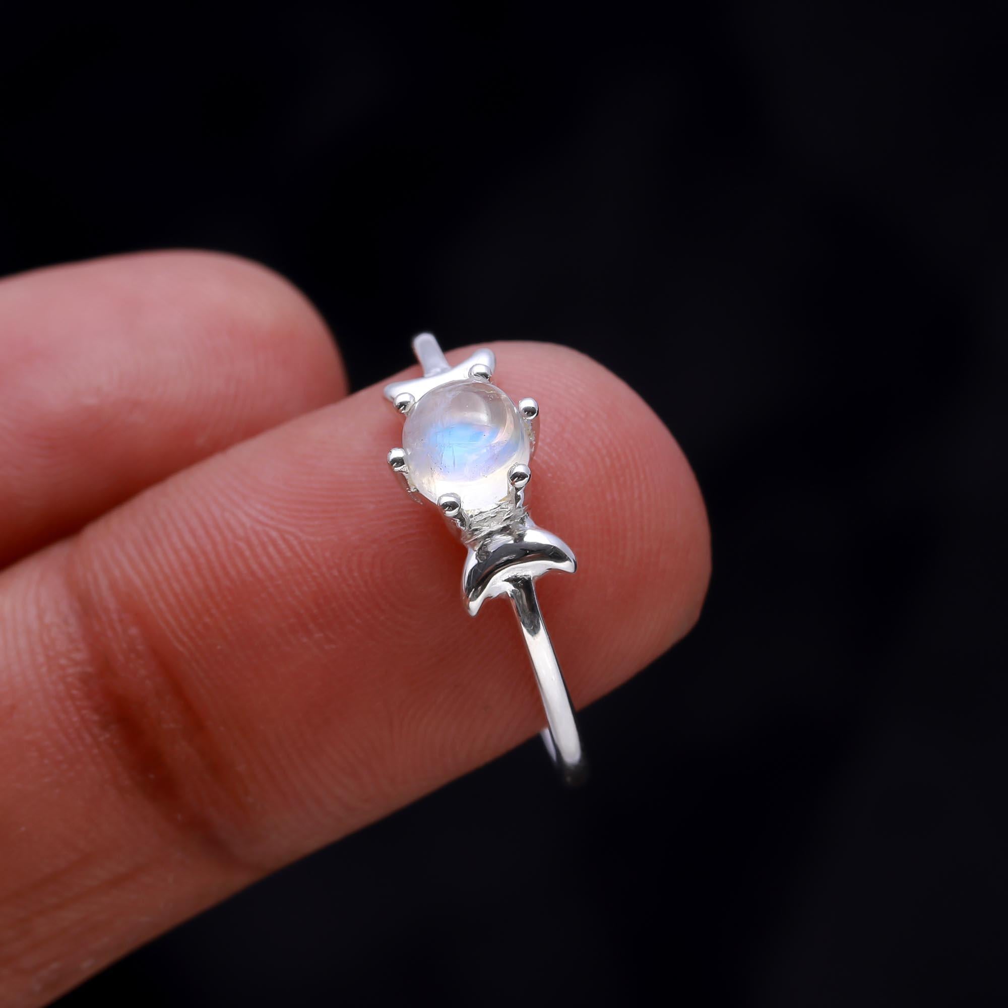 The Crescent Phase Ring: Moonstone & Crescent Silver Ring