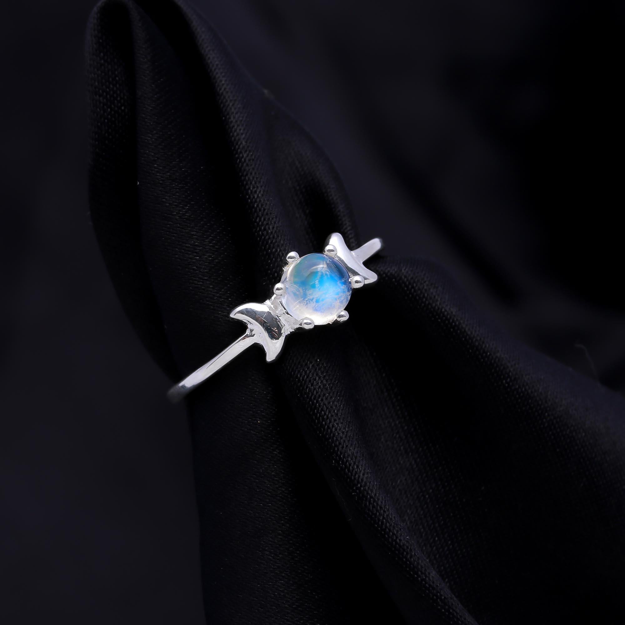 The Crescent Phase Ring: Moonstone & Crescent Silver Ring