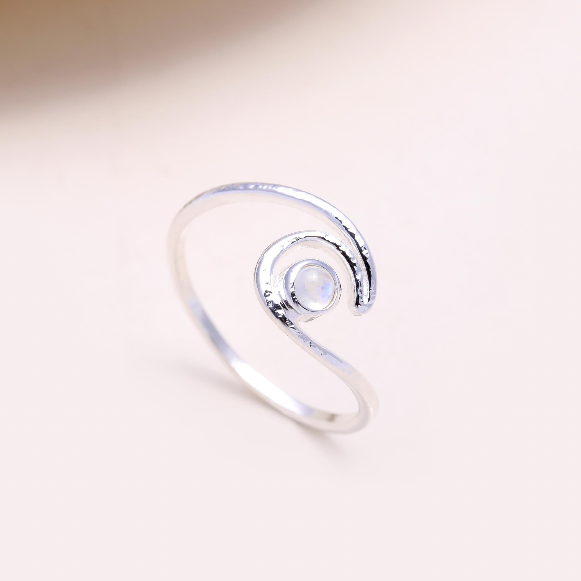 The Celestial Swirl: Moonstone Open Wave Ring