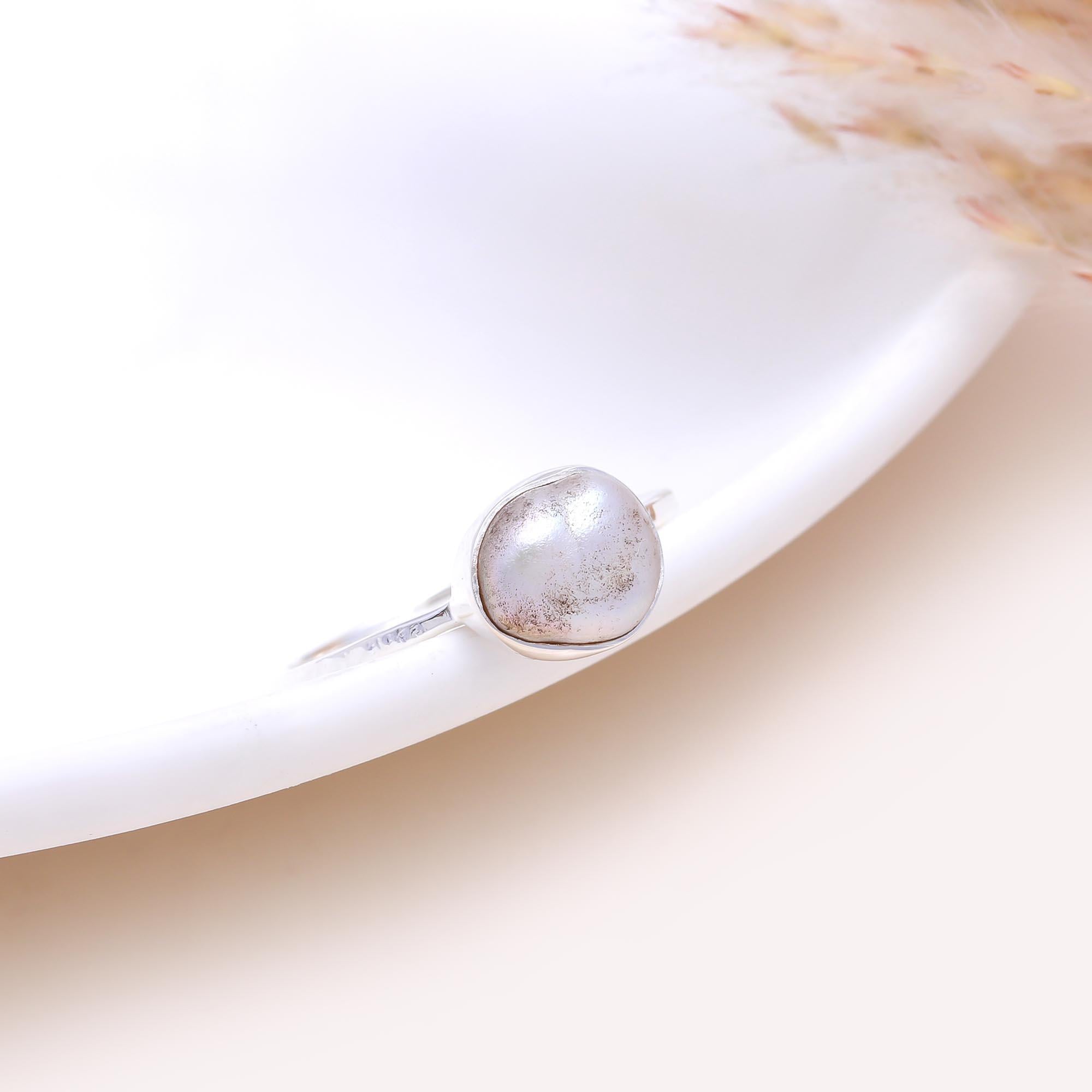 The Grey Pearl Button: Grey Freshwater Pearl Ring