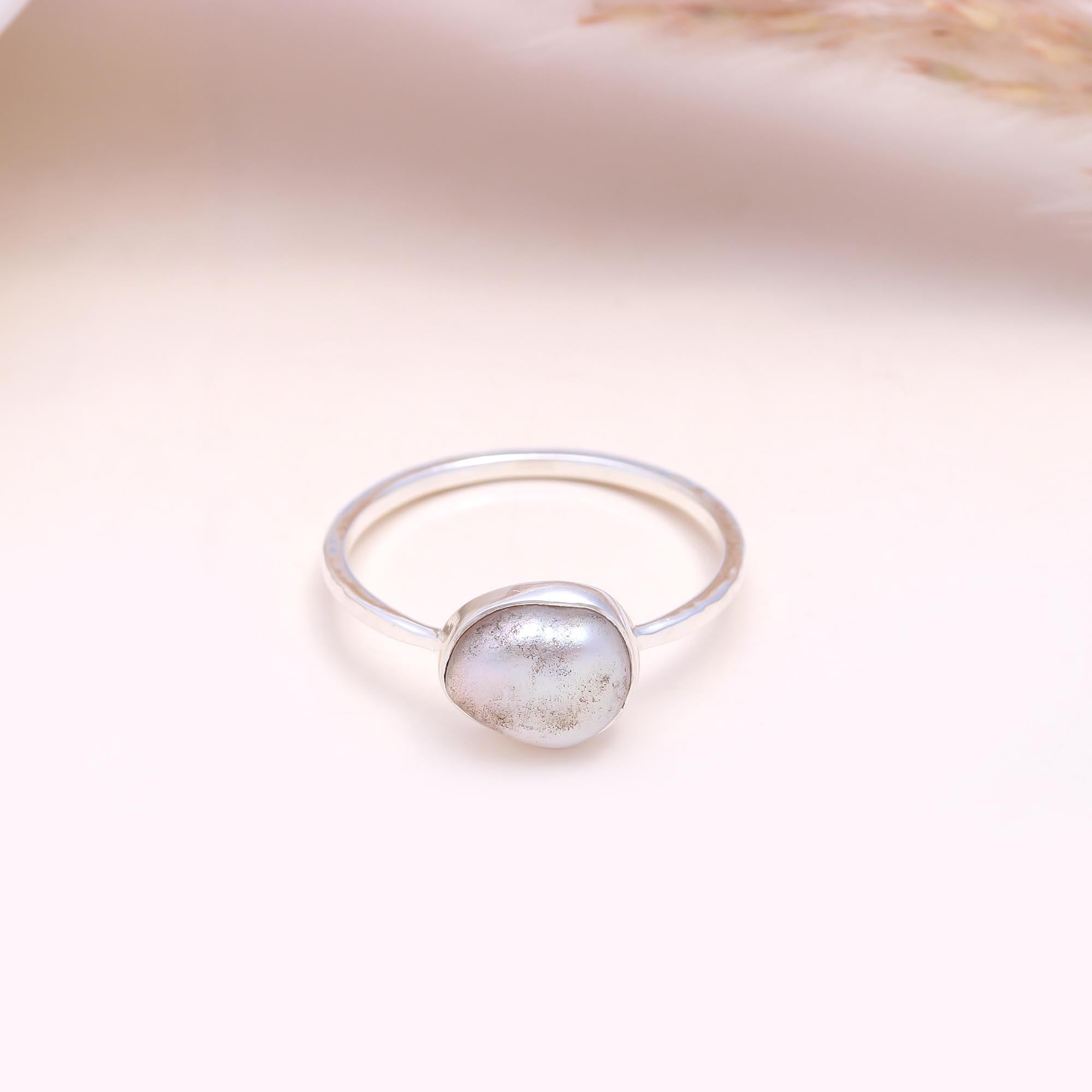 The Grey Pearl Button: Grey Freshwater Pearl Ring