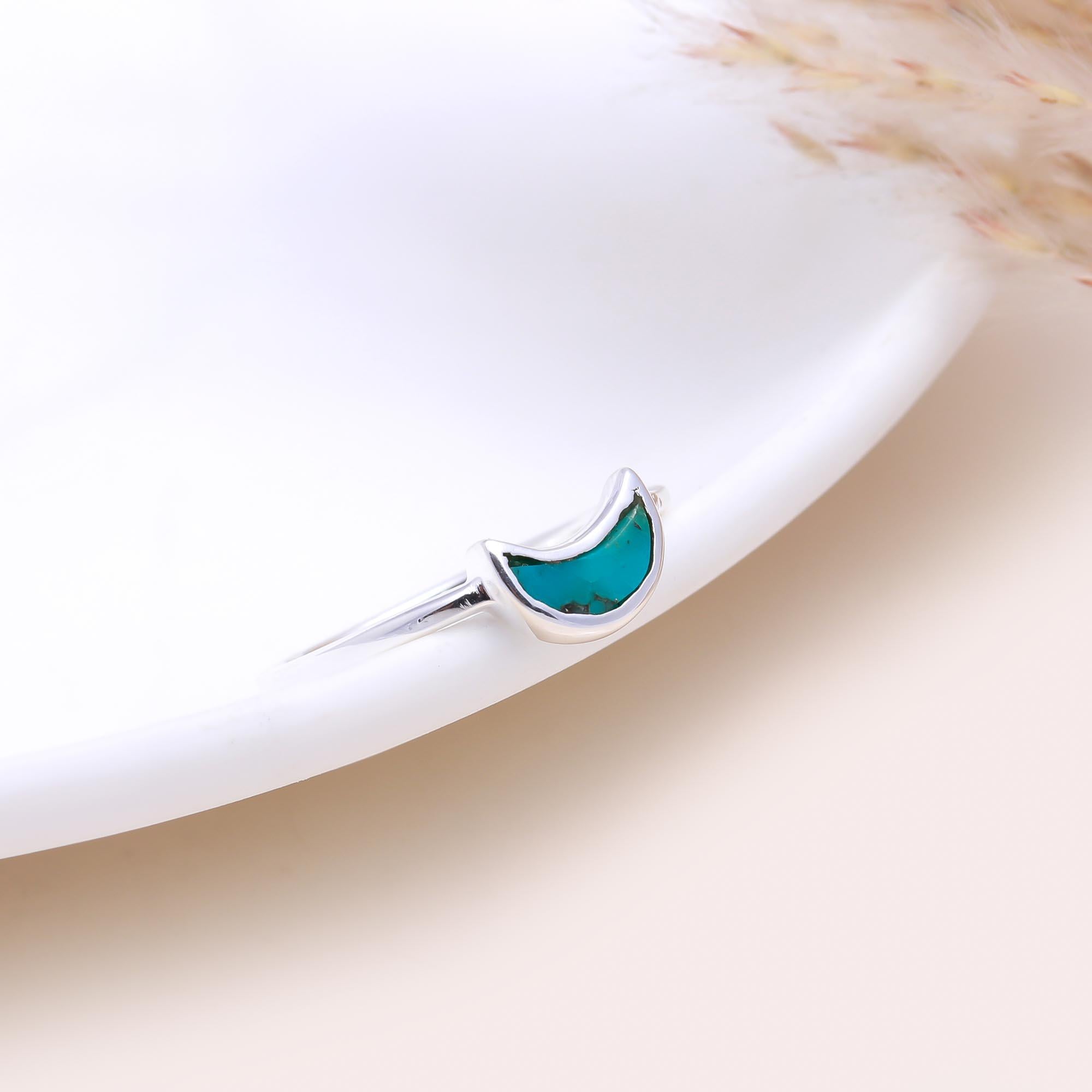 The Turquoise Crescent Ring: Turquoise Inlay Moon Ring