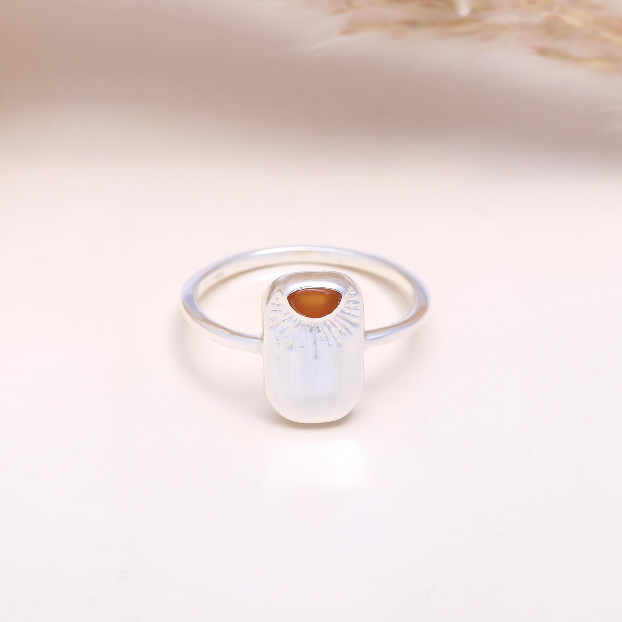 The Evening Glow: Carnelian Sunburst Signet Ring