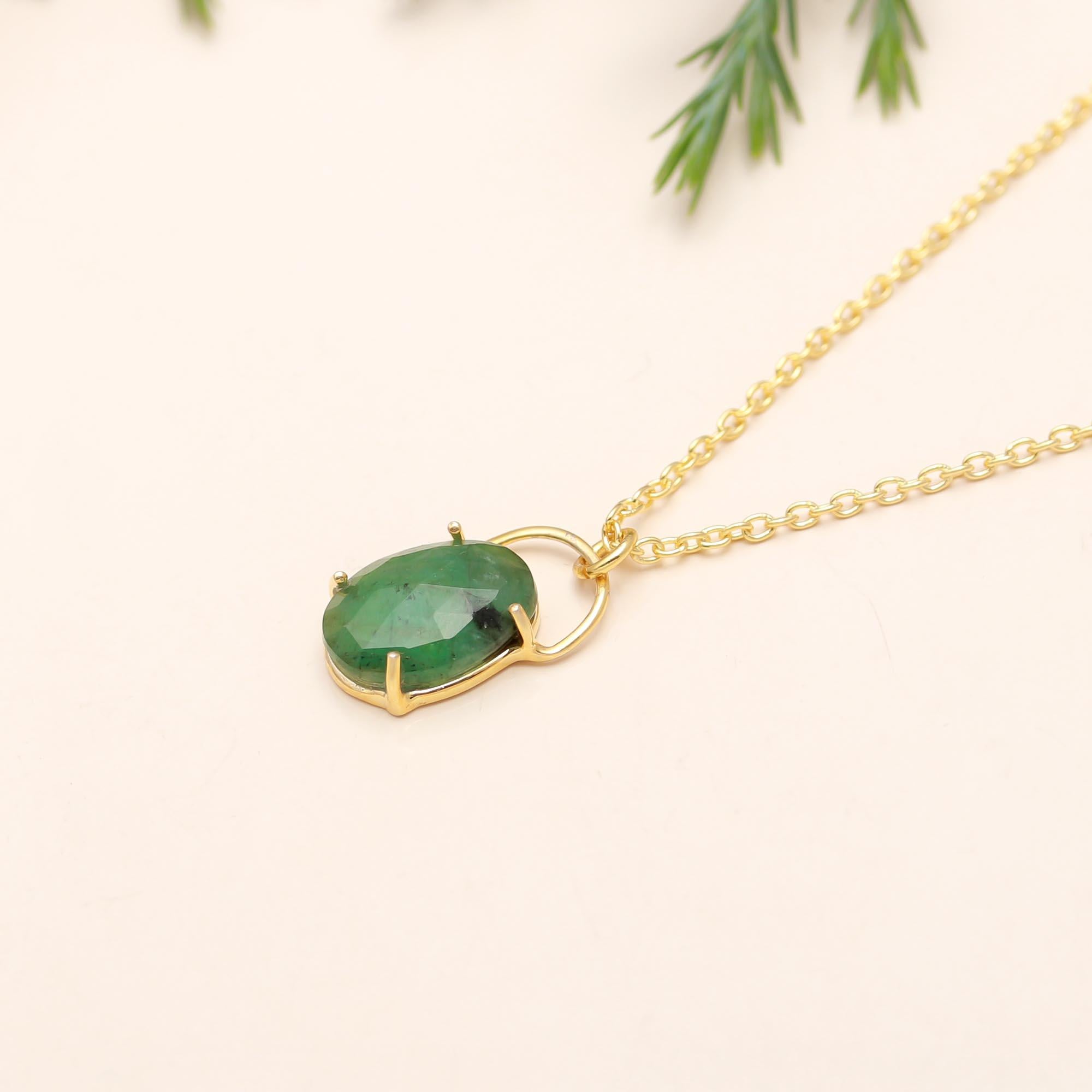 925 Silver Zambian Emerald Pendant Necklace
