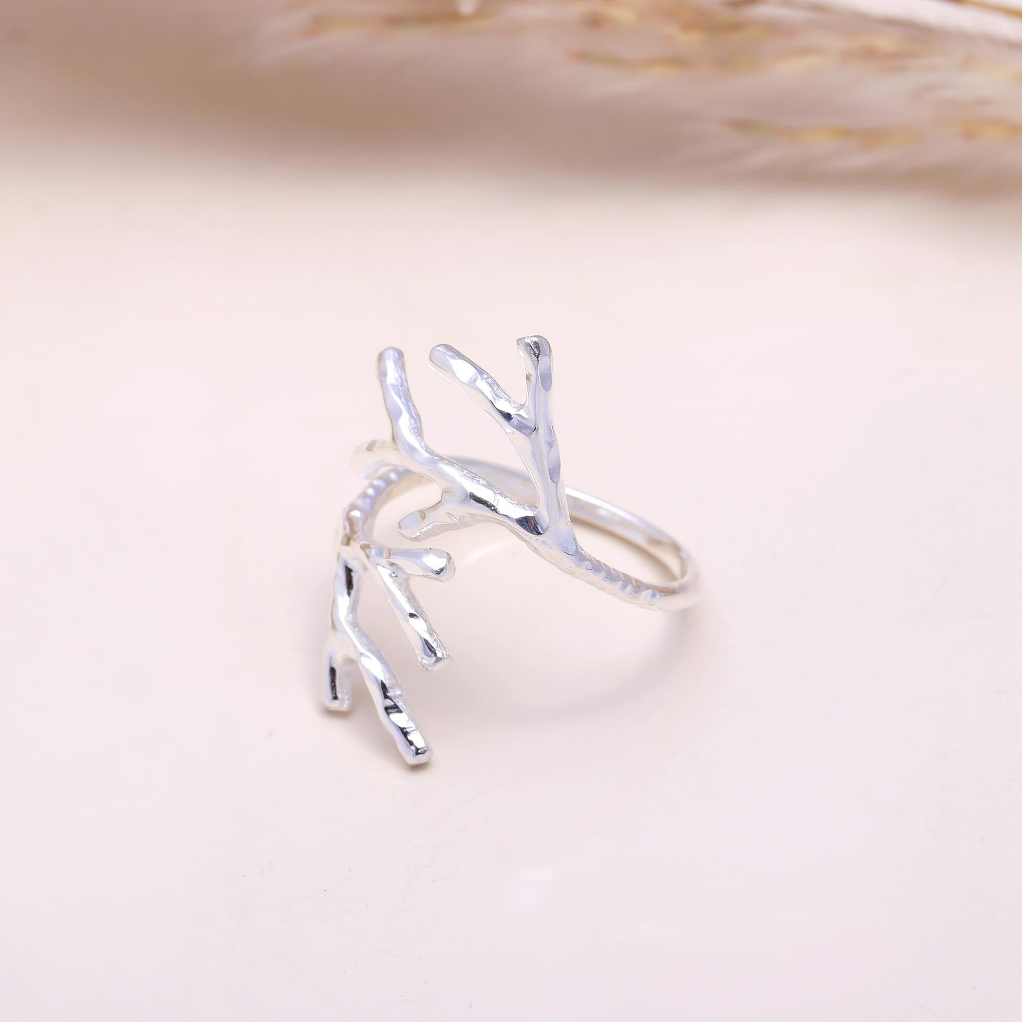 The Organic Form: Silver Coral Branch Open Ring