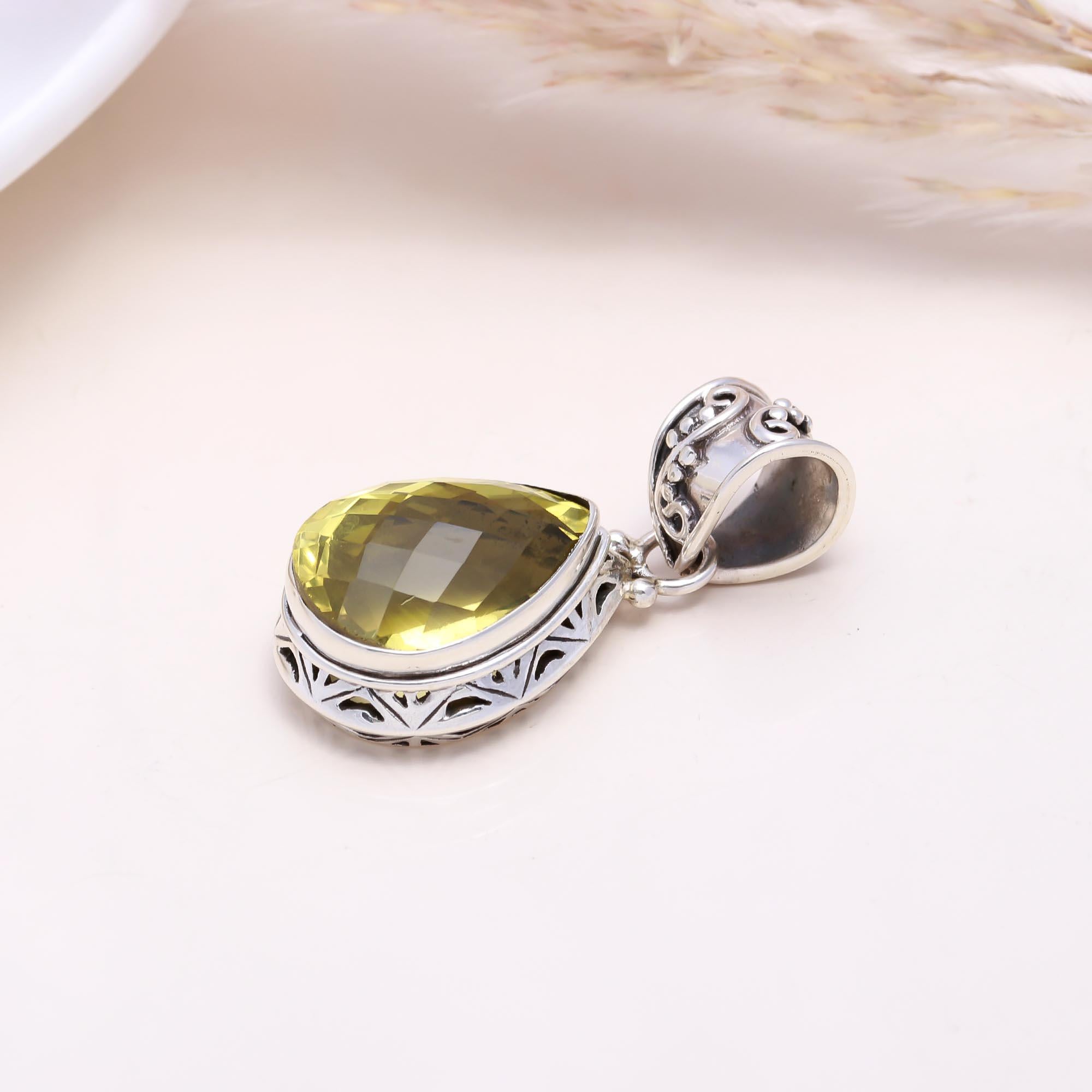 The Citrus Glow: Pear Lemon Quartz Filigree Pendant