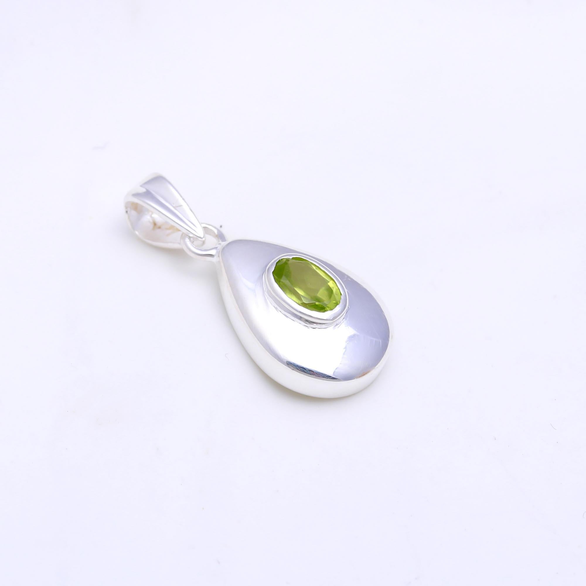 The Verdant Drop: Peridot Silver Teardrop Pendant