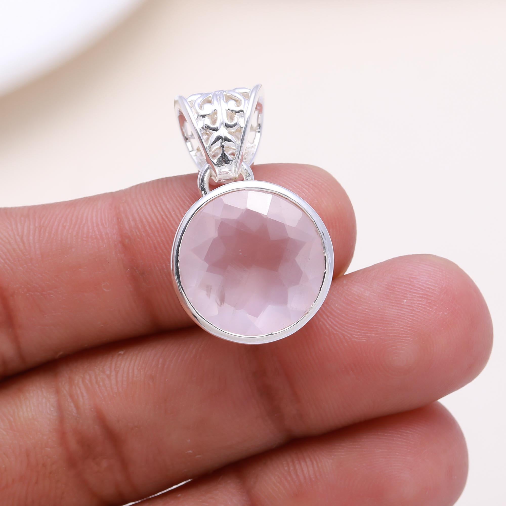 The Rose Solitaire: Rose Quartz Filigree Pendant