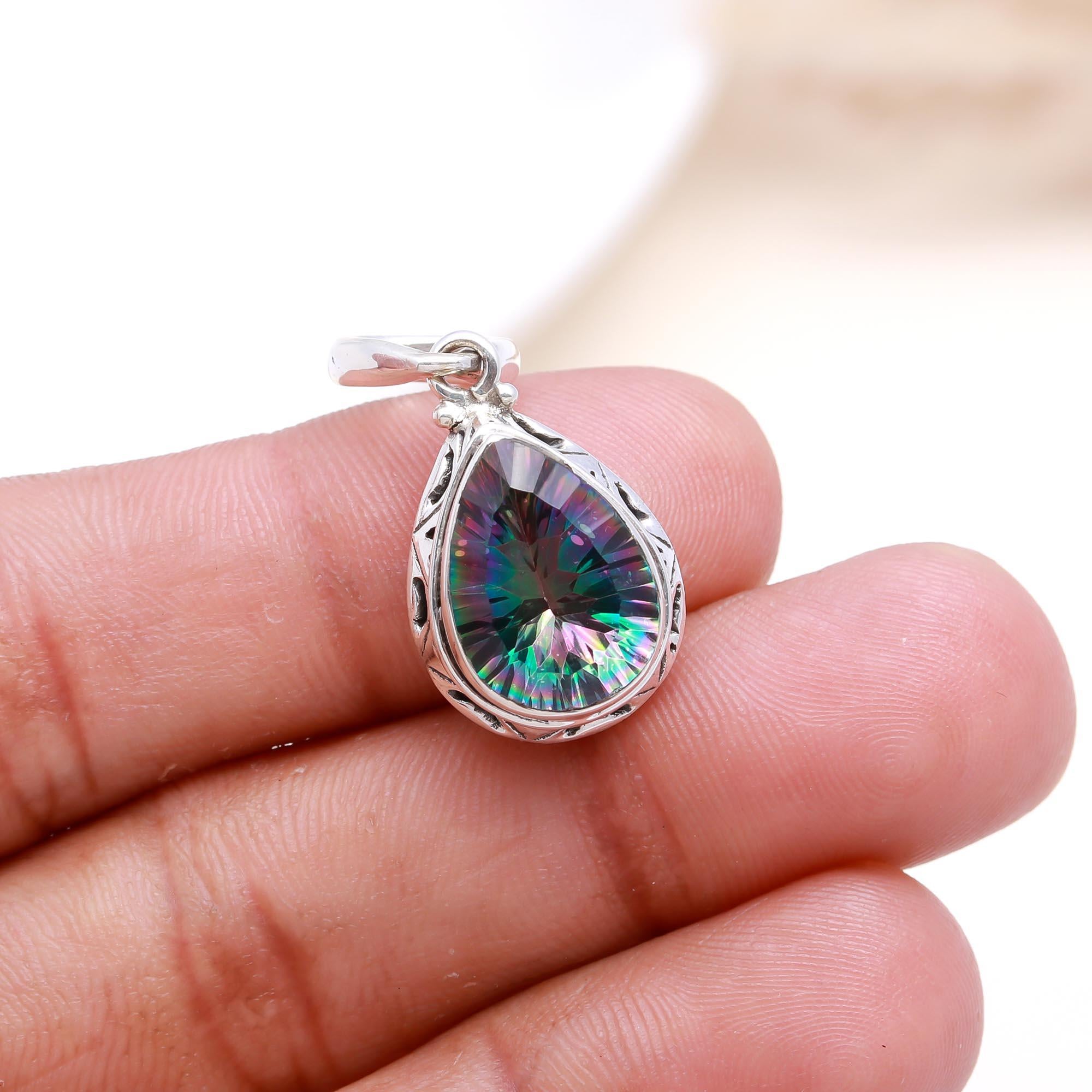 The Rainbow Tear: Mystic Topaz Filigree Pendant