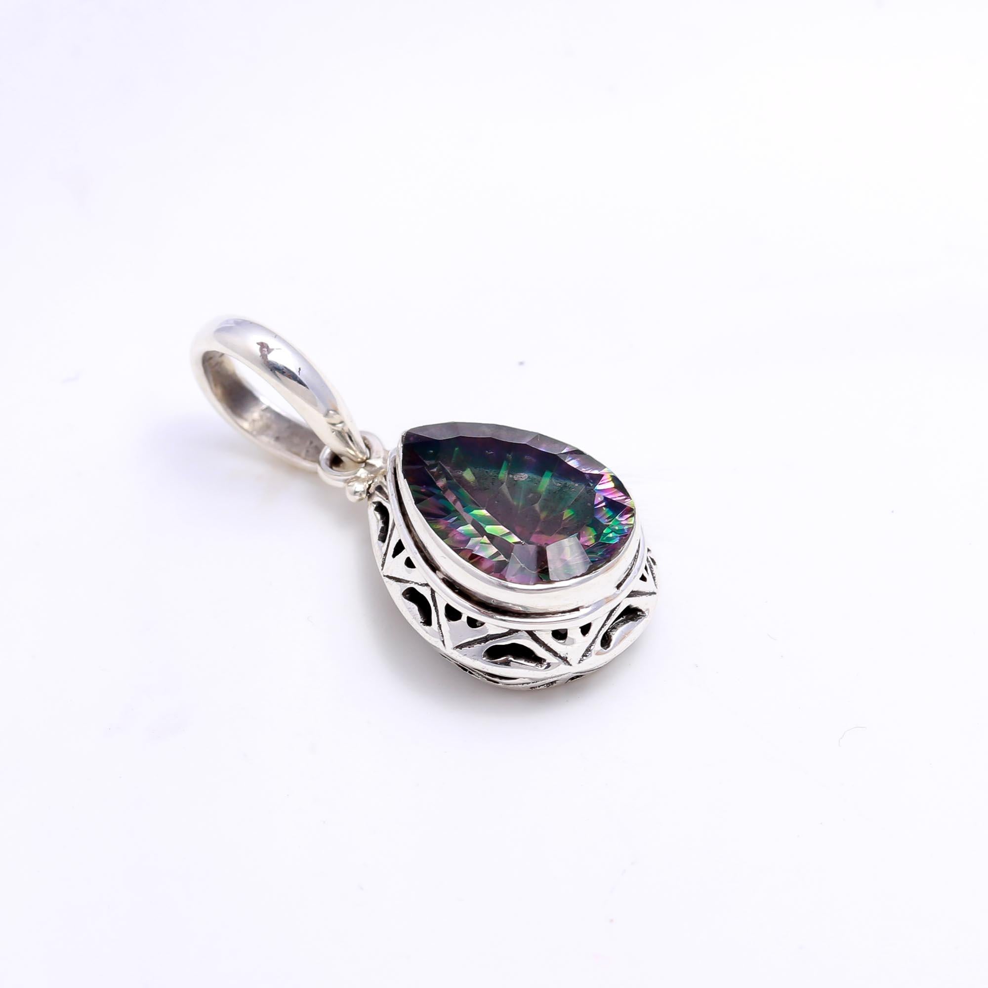 The Rainbow Tear: Mystic Topaz Filigree Pendant