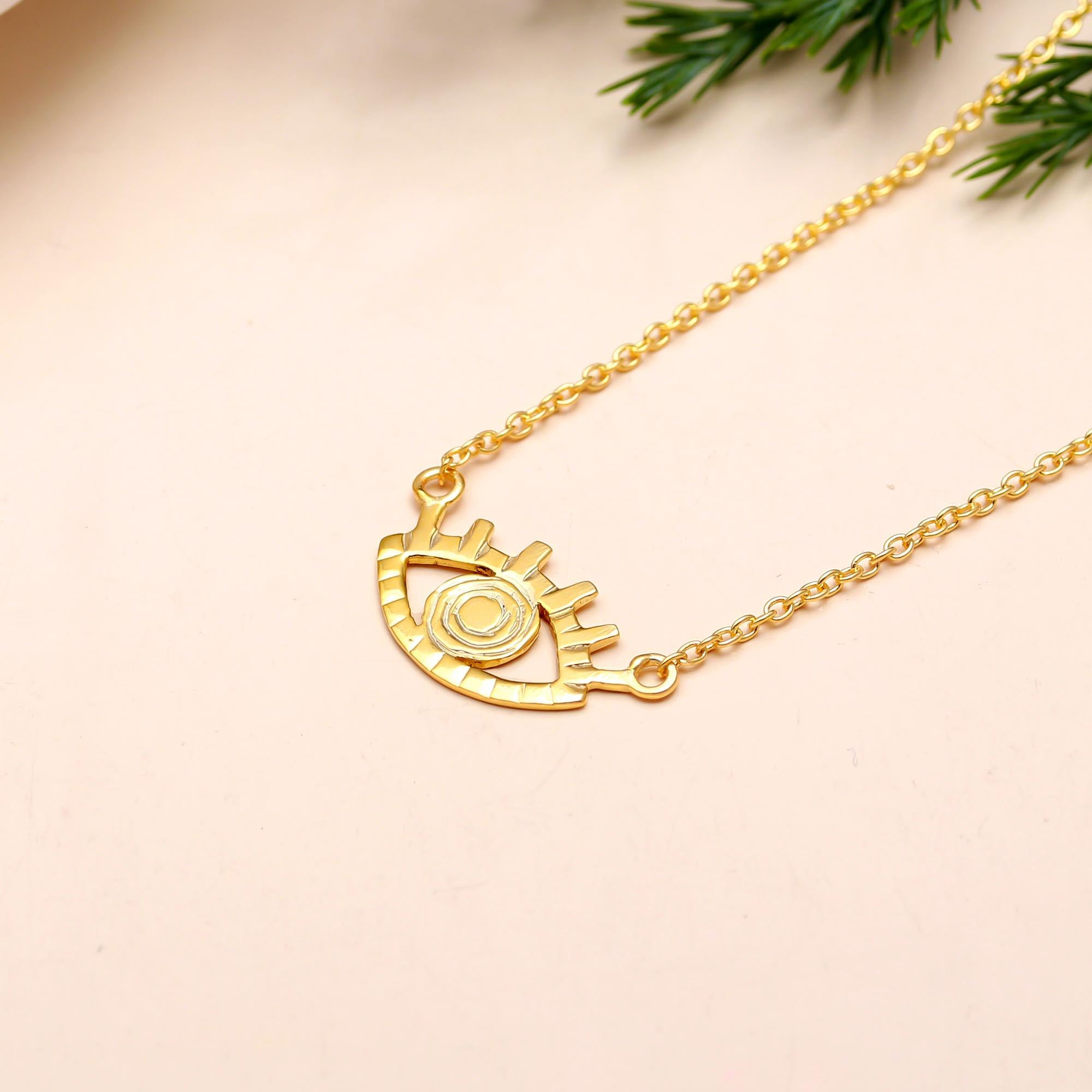 925 Silver Textured Evil Eye Pendant Necklace