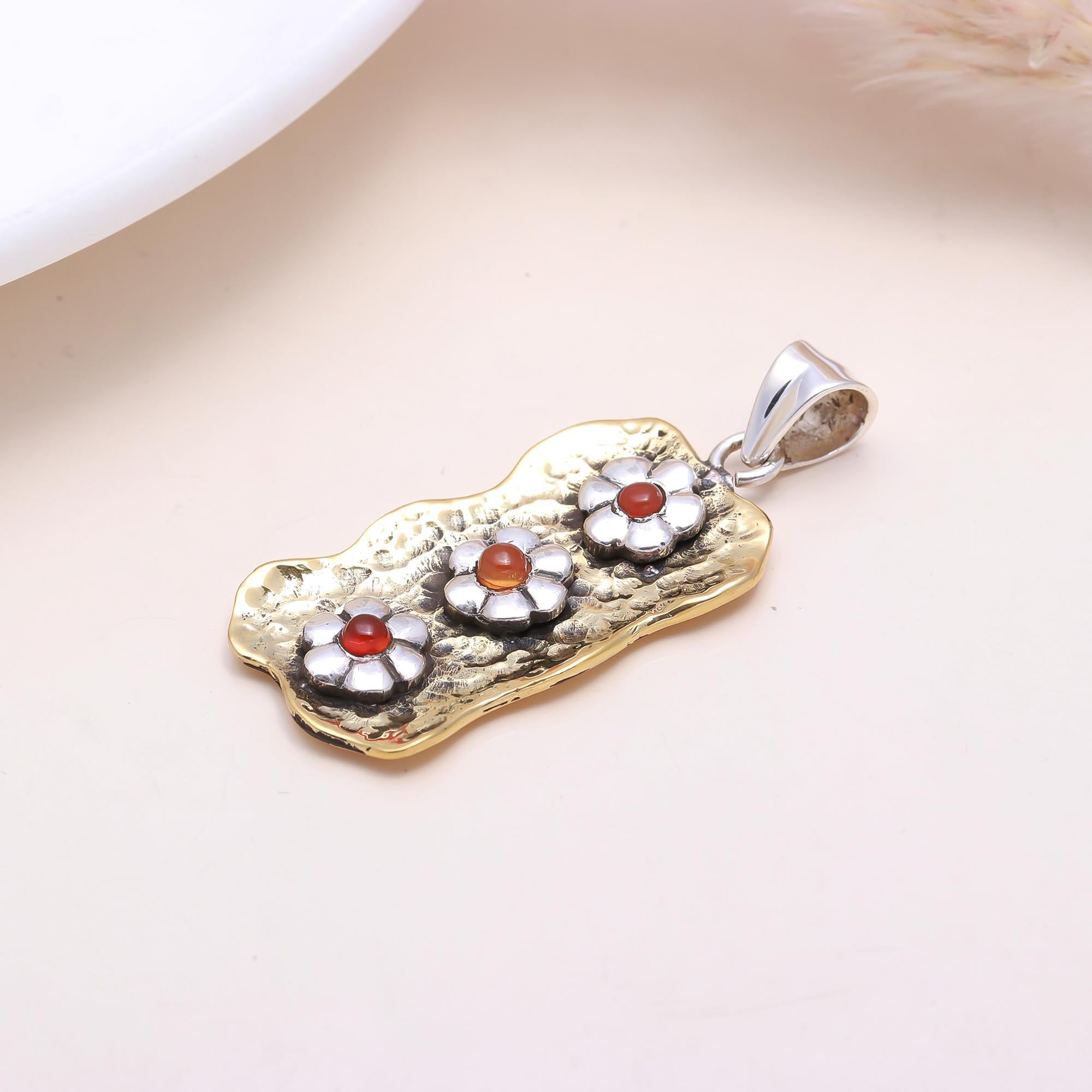 The Garden Trio: Carnelian & Silver Flower Pendant