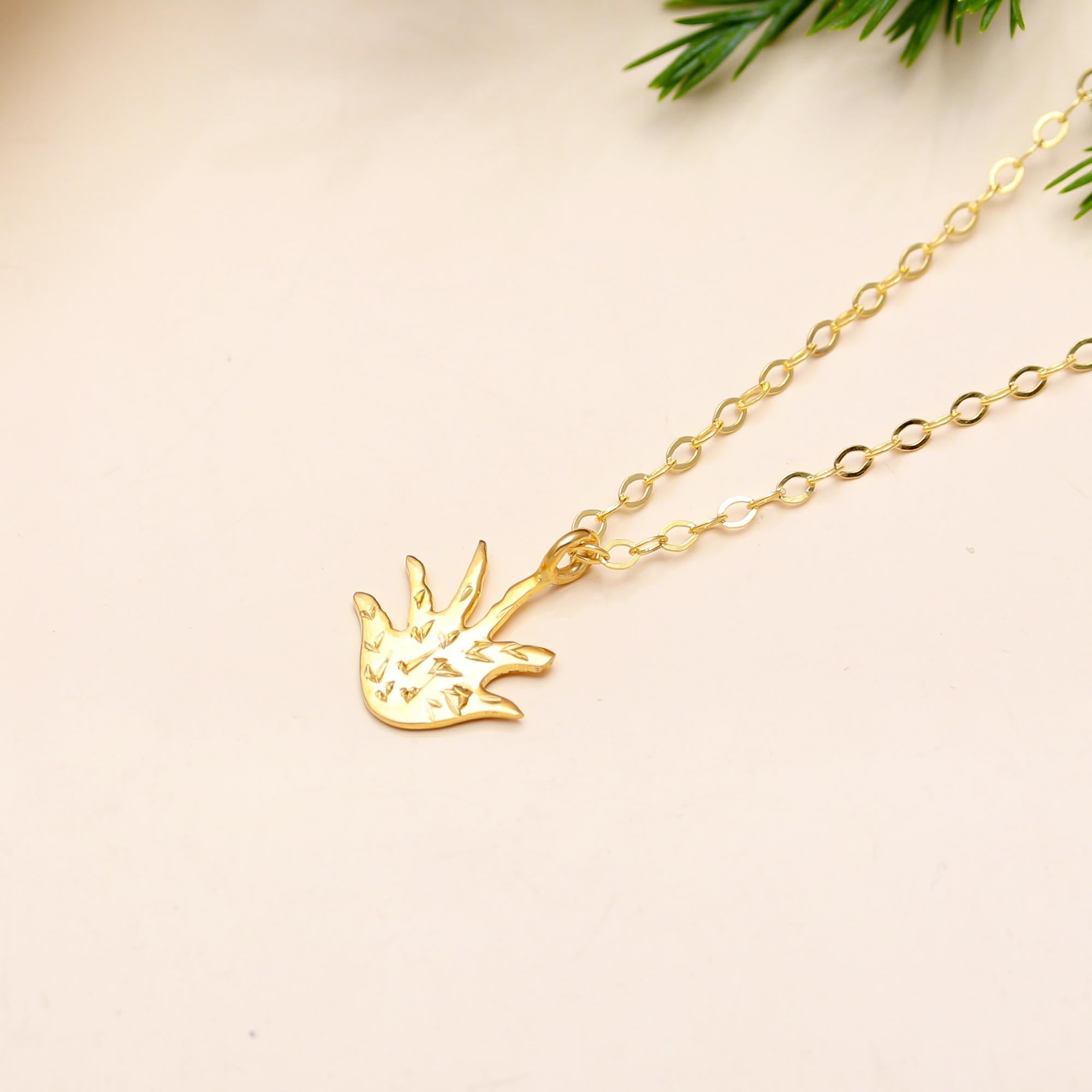 The Golden Palm: Abstract Textured Hand Necklace