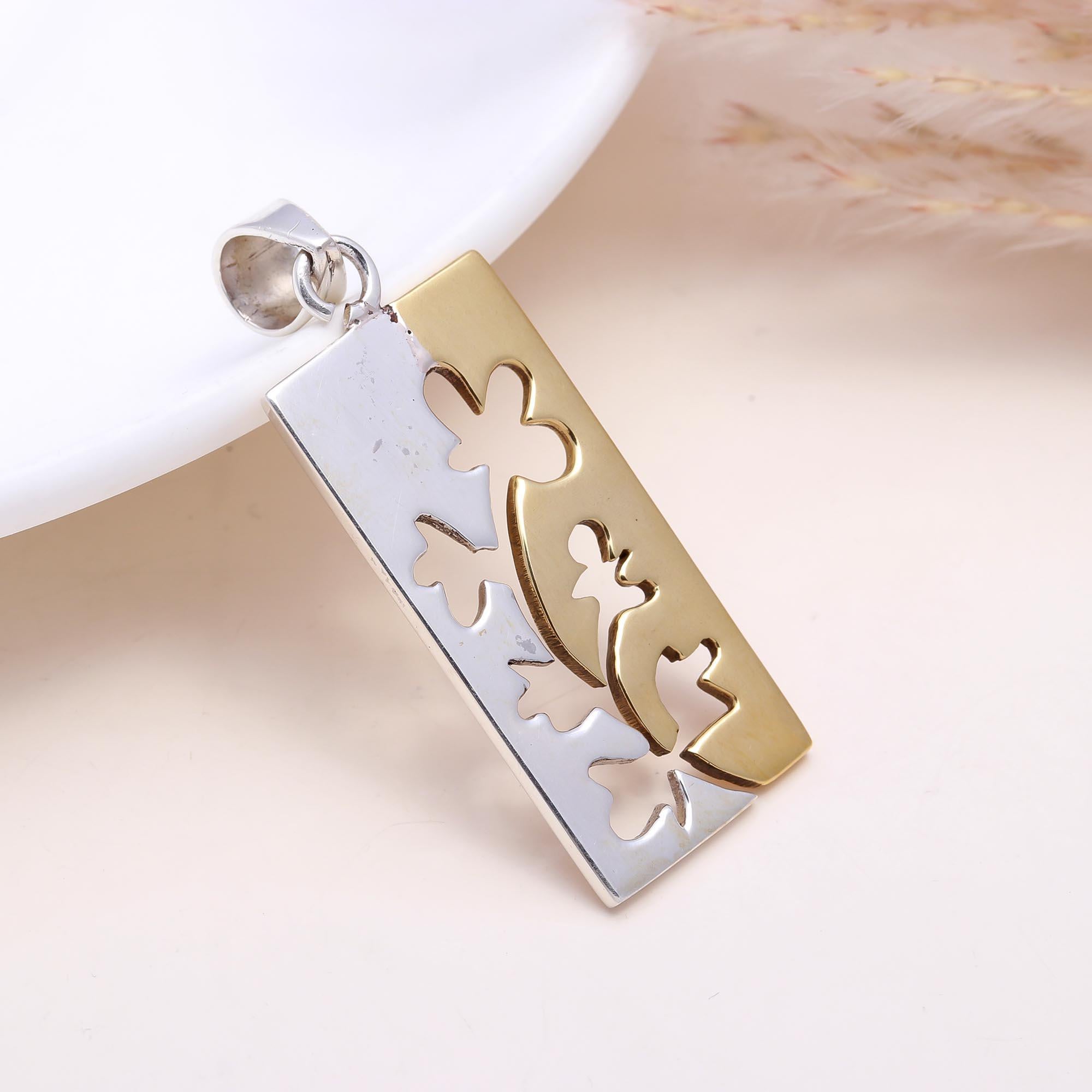 The Jigsaw Bloom: Two-Tone Floral Puzzle Pendant